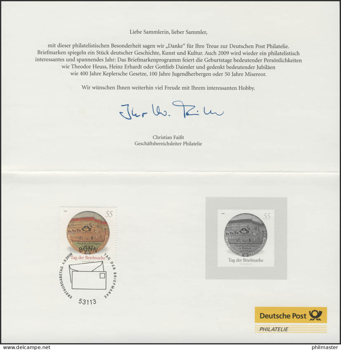 Jahresgabe Der Post 2008 - Tag Der Briefmarke Ohrdruff Mit Schwarzdruck - Autres & Non Classés
