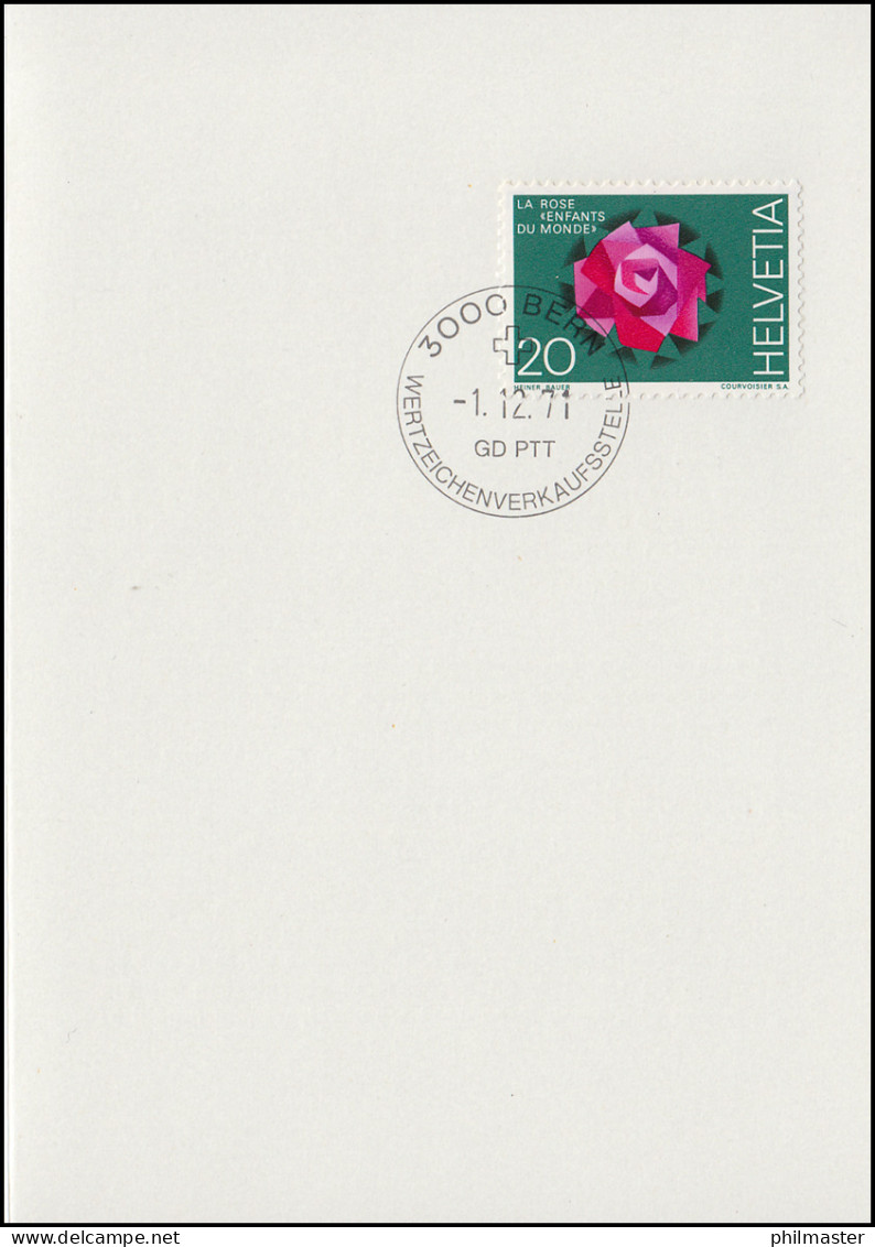 Schweiz 942 Hilfsorganisation: Rose 1971, PTT-Grußkarte Zum Jahreswechsel - Maximumkarten (MC)