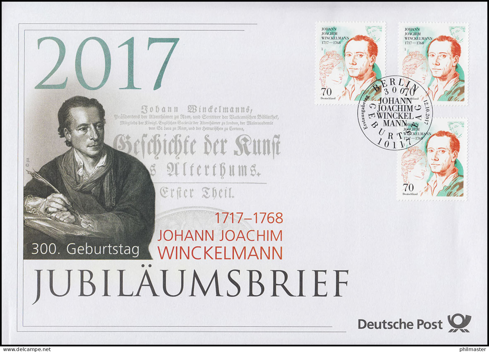3338 300. Geburtstag Von Johann J. Winckelmann 2017 Jubiläumsbrief - Autres & Non Classés