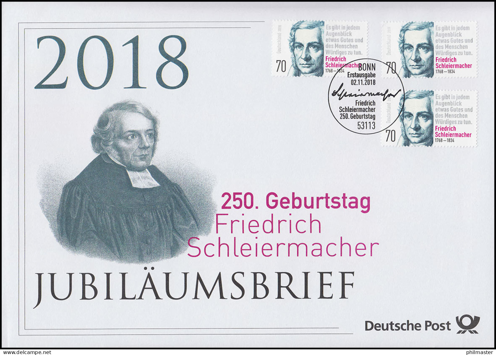 3419 250. Geburtstag Von Friedrich Schleiermacher 2018 Jubiläumsbrief - Autres & Non Classés