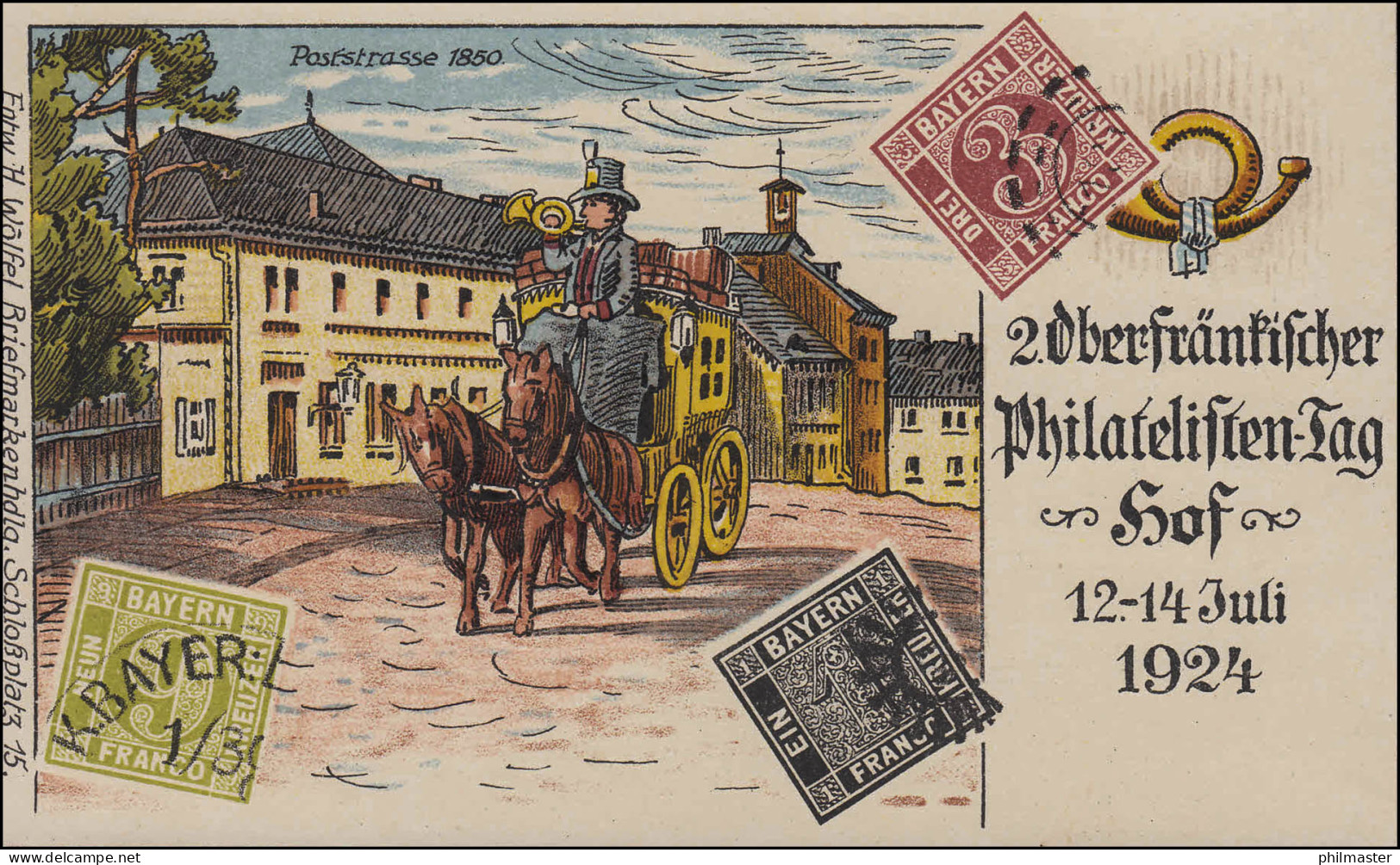 AK 2. Oberfränkischer Philatelistentag Hof Juli 1924: Poststraße Mit Postkutsche - Autres & Non Classés