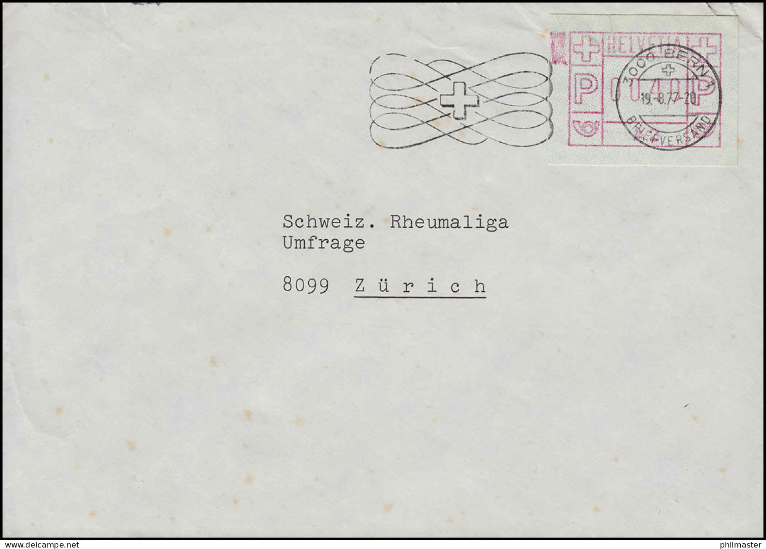 Schweiz ATM 1 HELVETIA Automat A 2 Auf Brief Zu 40 C. BERN 19.8.1977 - Timbres D'automates