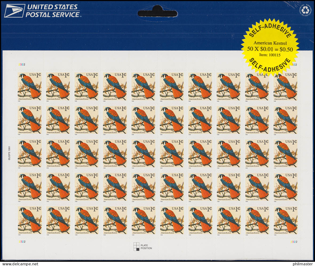 USA - Pack 3240 Vögel: Amerikanischer Turmfalke Als Folienblatt 50 Marken, ** - Sonstige & Ohne Zuordnung