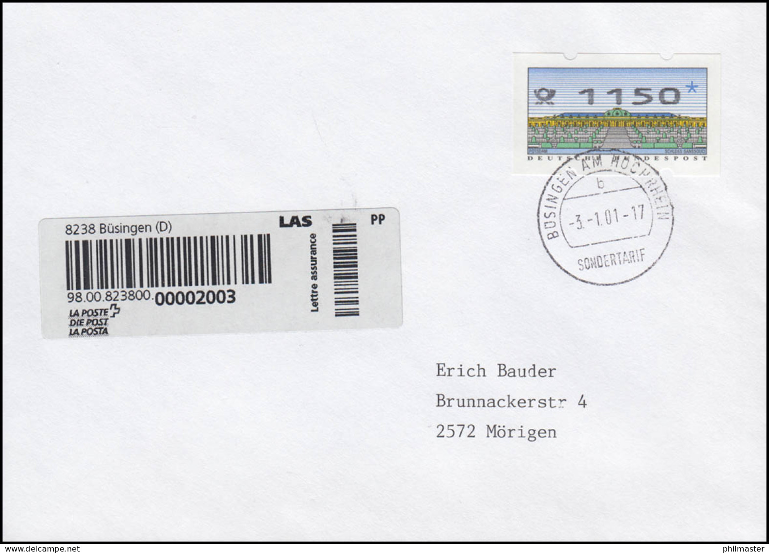 Sondertarif Büsingen Ab 3.1.2001 Neue Einschreiben: R-FDC ET-O BÜSINGEN 3.1.01 - Correo Postal