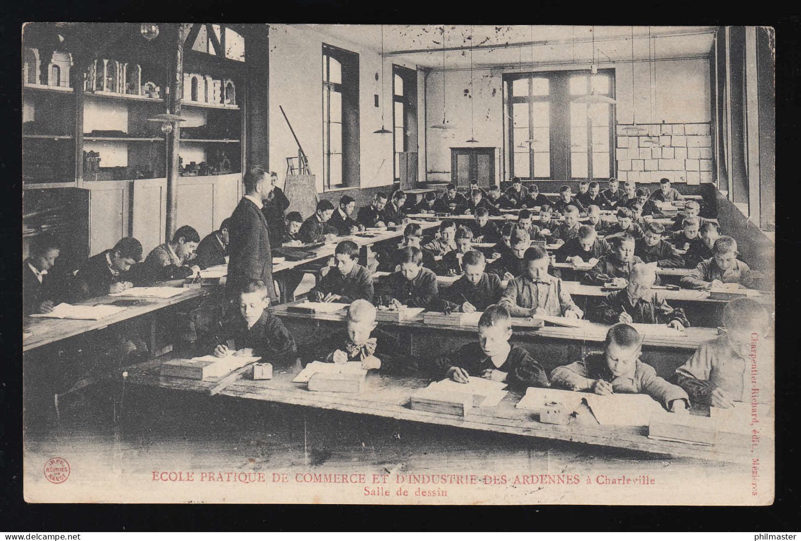 Foto AK Schüler Handelsschule Charlesville Zeichensaal Châlons-sur-Marne 1907 - Sonstige & Ohne Zuordnung