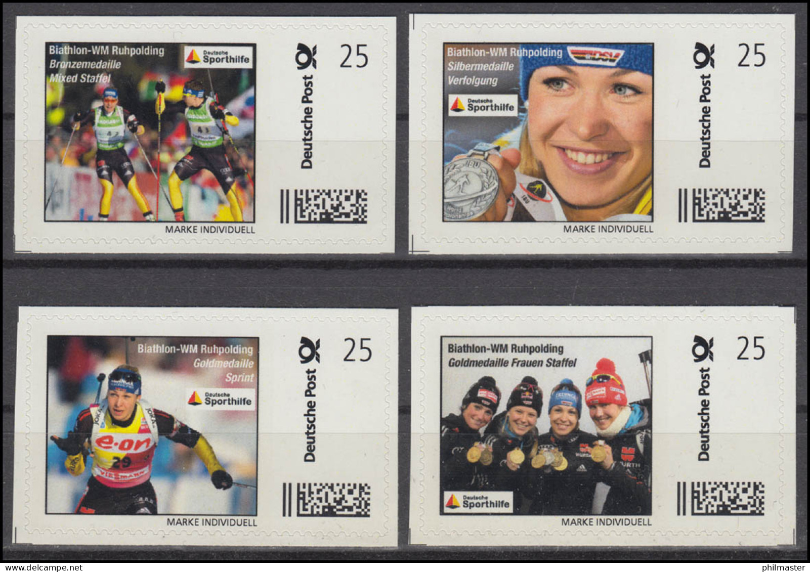 Sporthilfe: Biathlon-WM Ruhpolding 4 Selbstklebende Marken Marke-individuell, ** - Hiver