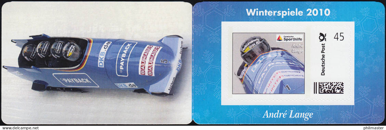 Sporthilfe: Winterspiele 2010 Portocard Bobsport Andre Lange,selbstklebend, ** - Wintersport (Sonstige)