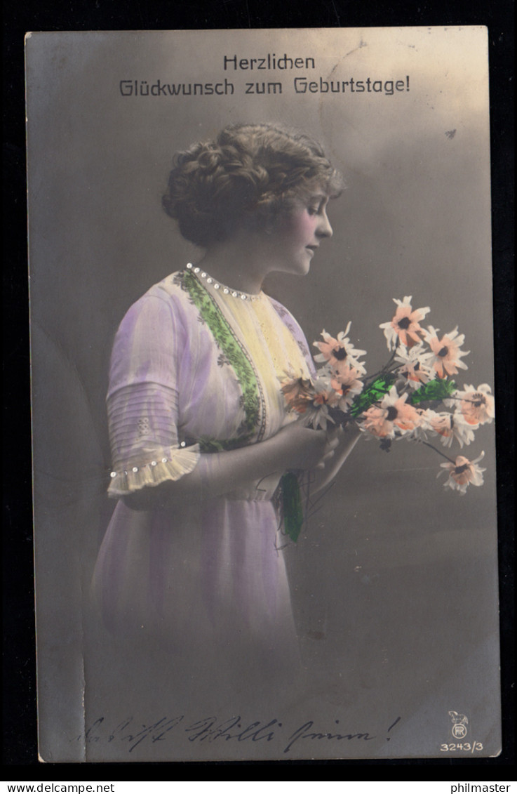 AK Glückwünsche Geburtstag: Frau Mit Blumen, Coloriert, DETMOLD 20.11.1914 - Sonstige & Ohne Zuordnung