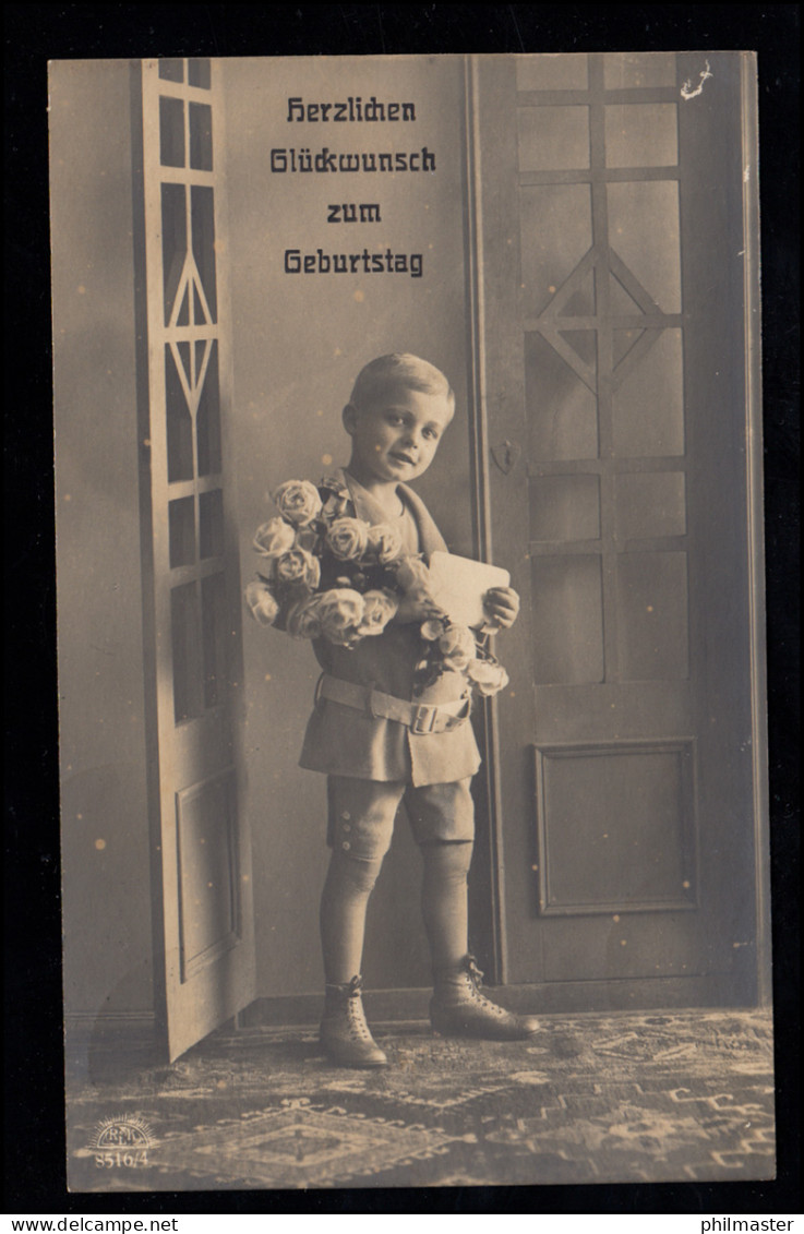 AK Glückwünsche Geburtstag: Junge Mit Blumen In Der Tür, OLDENBURG 7.3.1921 - Sonstige & Ohne Zuordnung