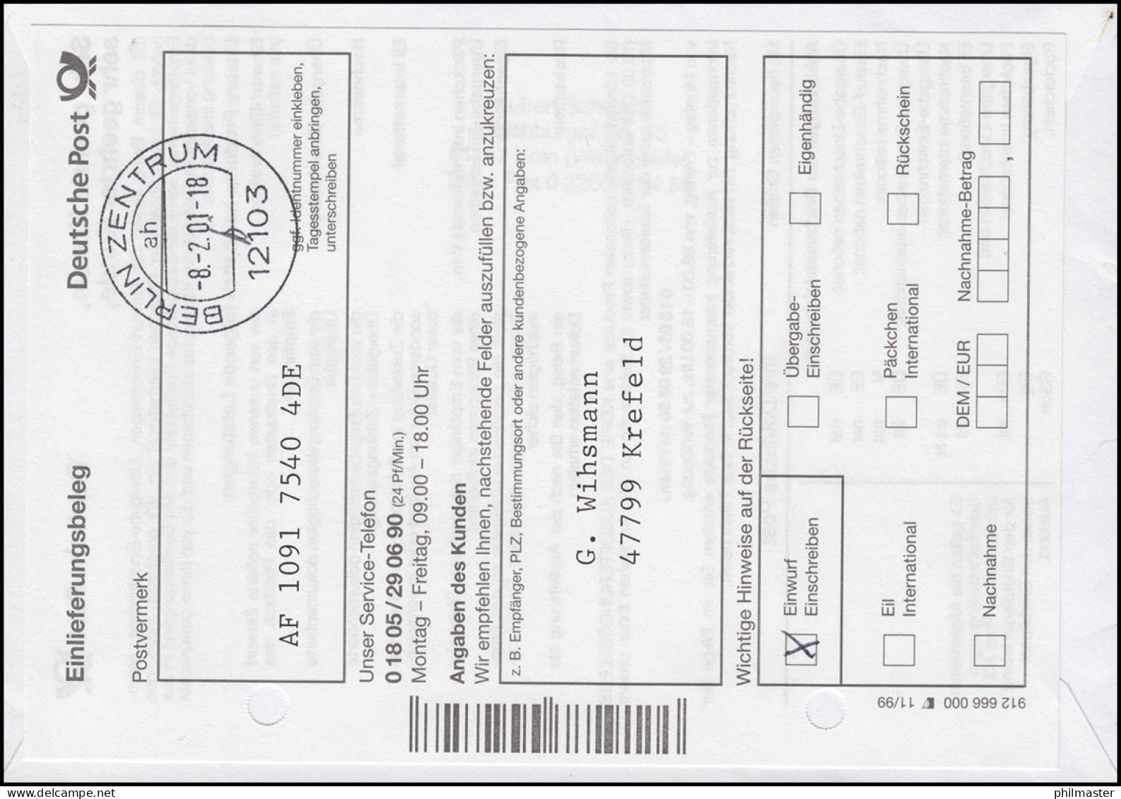 Sonder-R-Zettel BEPHILA 2001 - R-Brief ATM EF 410 Passender SSt BERLIN 8.2.2001 - R- & V- Vignette