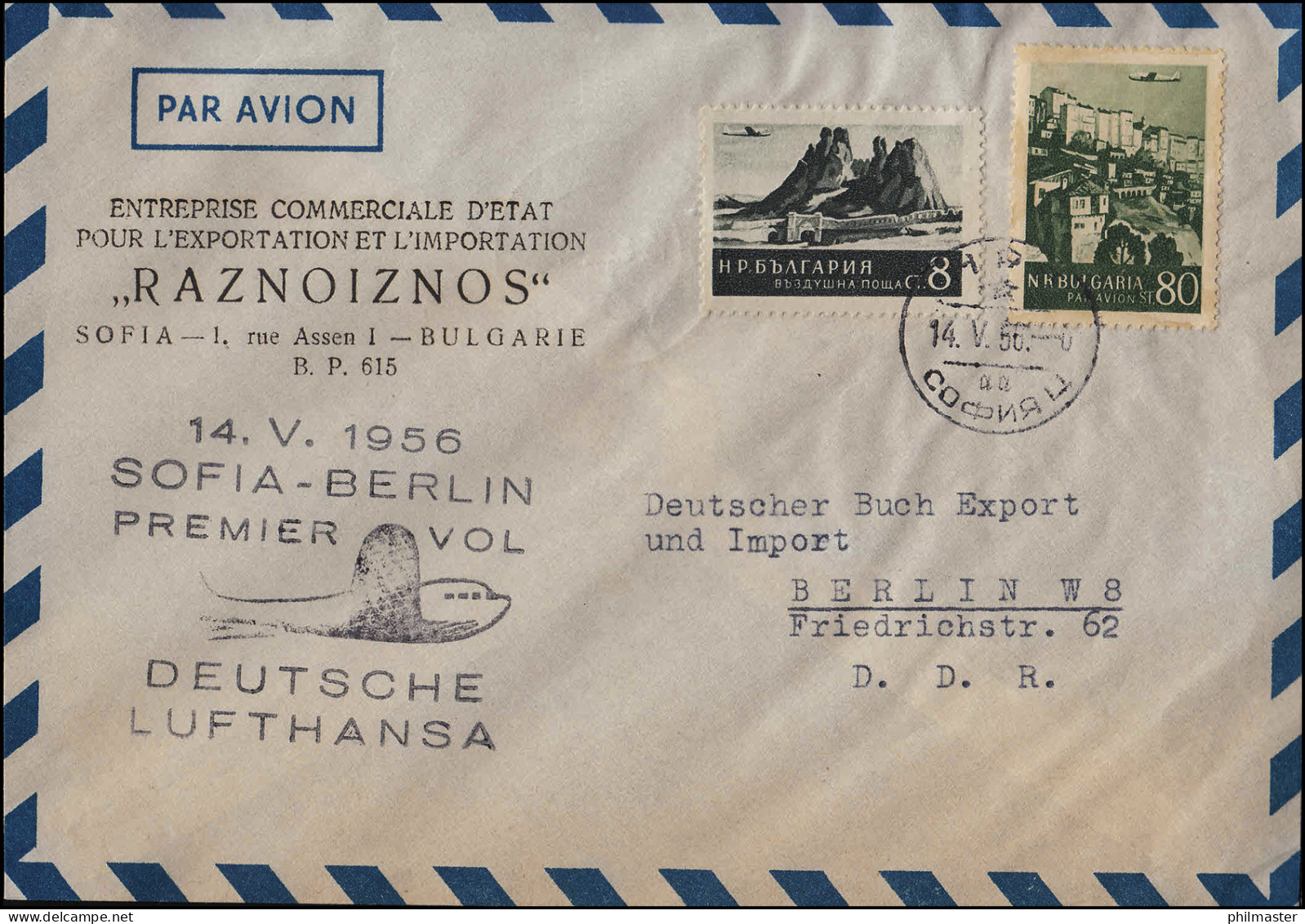 Luftpost Lufthansa Raznoiznos Sofia Erstflug Sofia / Berlin 14. + 15.5.1956 - Erst- U. Sonderflugbriefe