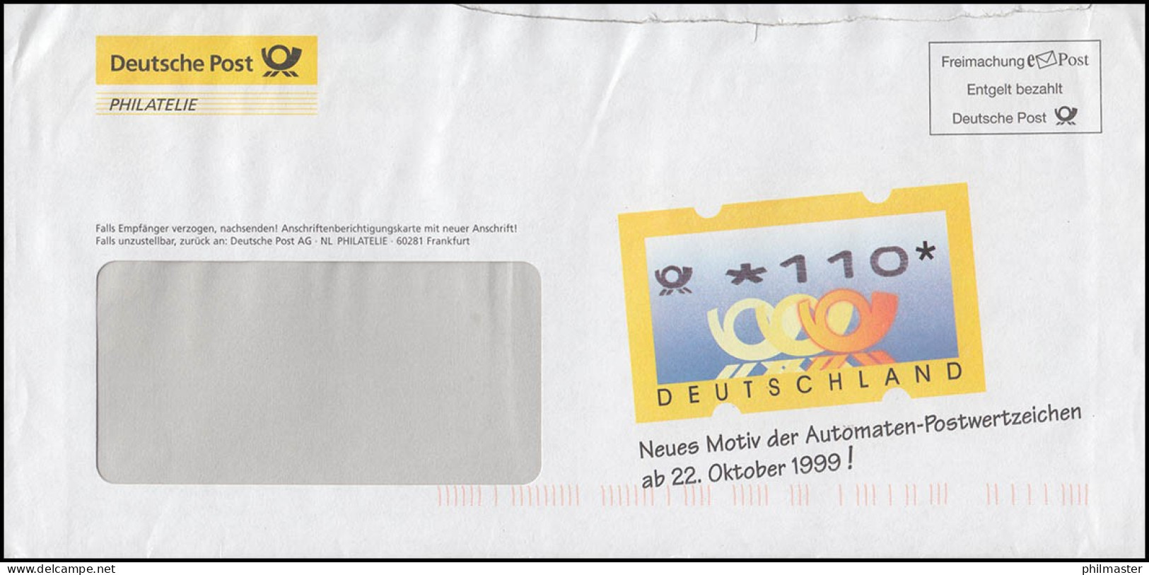 Freimachung EPost - Werbebrief Der Post Für Neue ATM Posthörner, September 1999 - Timbres De Distributeurs [ATM]