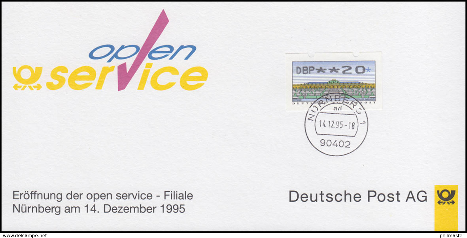 Sonder-Karte Eröffnung ABAS 1 In Der Open Service - Filiale NÜRNBERG 14.12.1995 - Machine Labels [ATM]