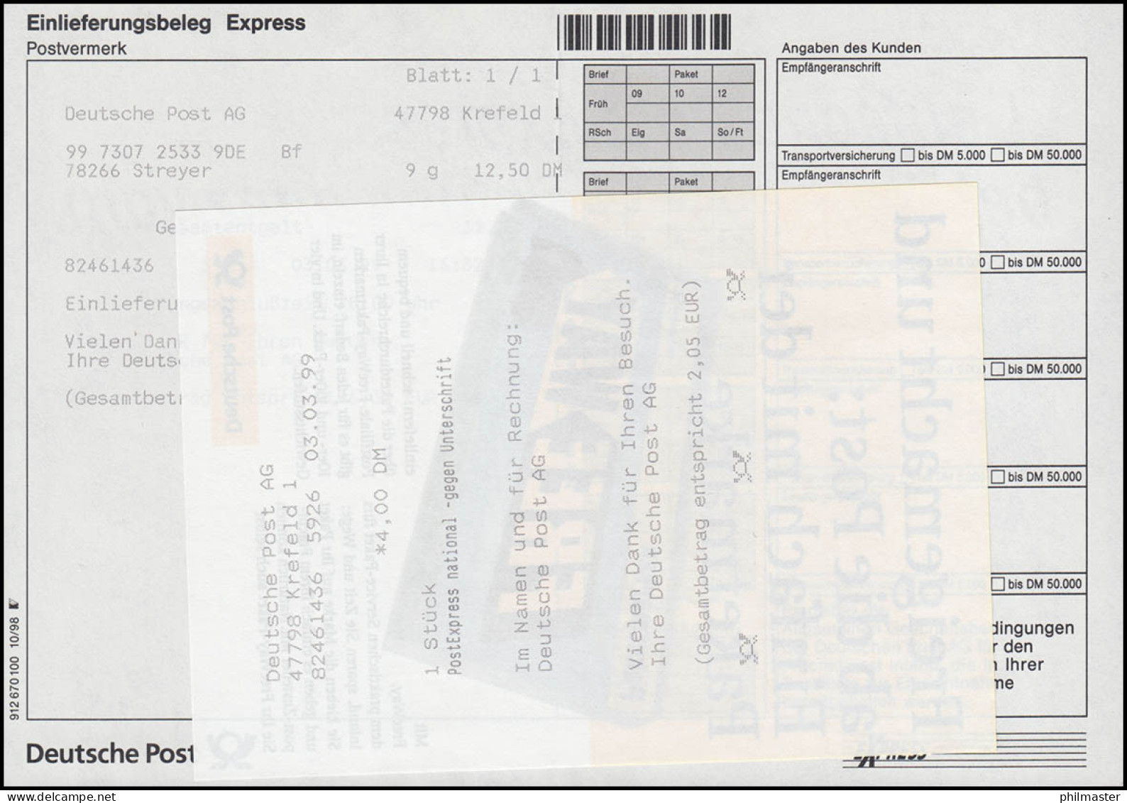 PostExpress Zustellung Gegen Unterschrift Ab 3.3.99: FDC SWK-MiF KREFELD 3.3.99 - R- & V- Vignette