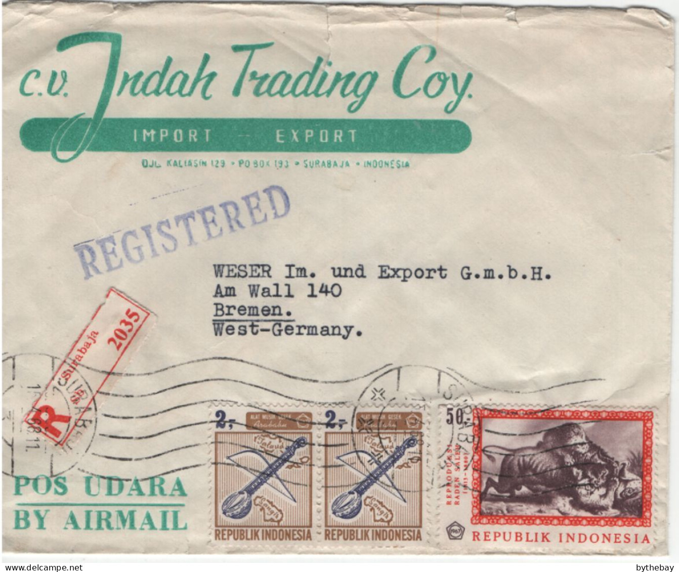 Indonesia 1968 Registered Airmail To West Germany Franked Sc 709 (pair), Sc 731 - Indonésie
