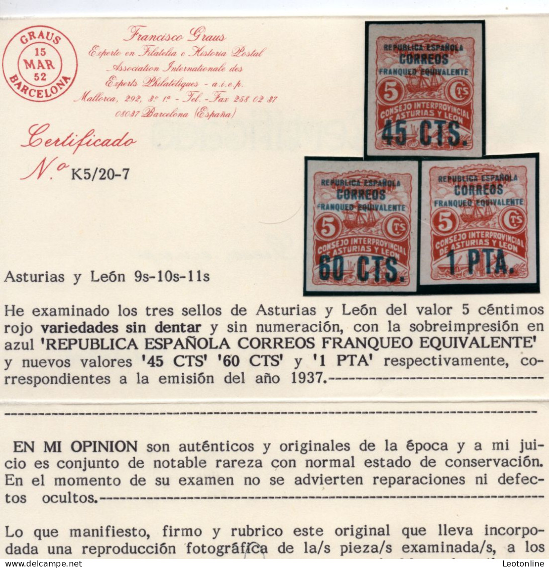 ASTURIAS Y LEON 1937 EDIFIL Nº 9S-10S-11S, NUEVOS SIN CHARNELA. CERT. GRAUS - Asturias & Leon