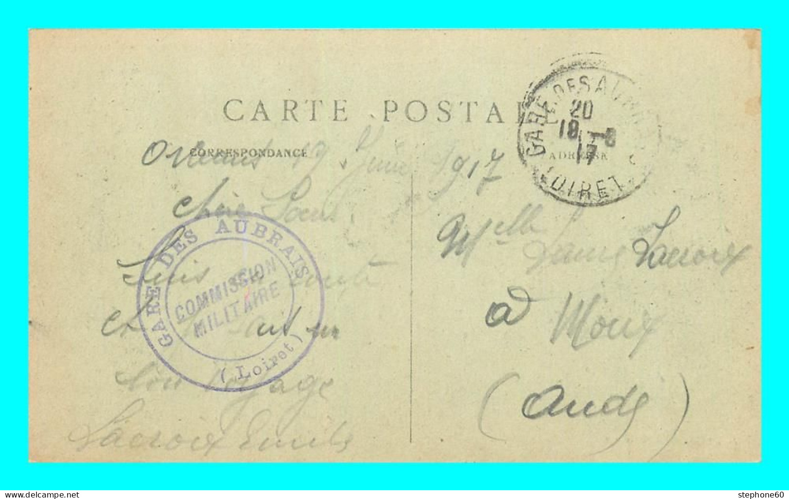 A843 / 213  Cachet Gare Des Aubrais Commission Militaire Loiret - Bolli Militari A Partire Dal 1900 (fuori Dal Periodo Di Guerra)