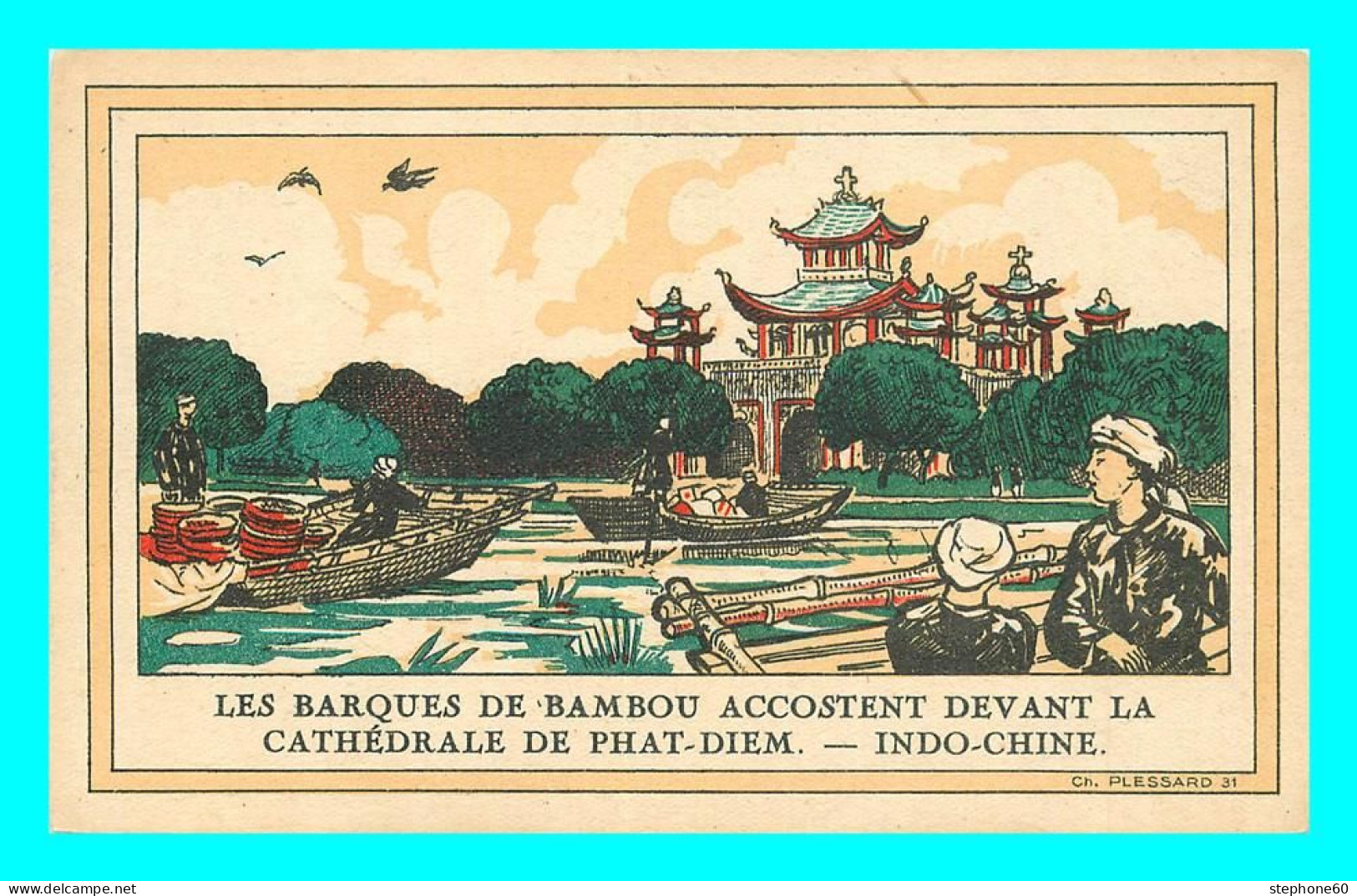 A839 / 317  Barques De Bambou - Cathédrale De Phat Diem Indochine - Otros & Sin Clasificación