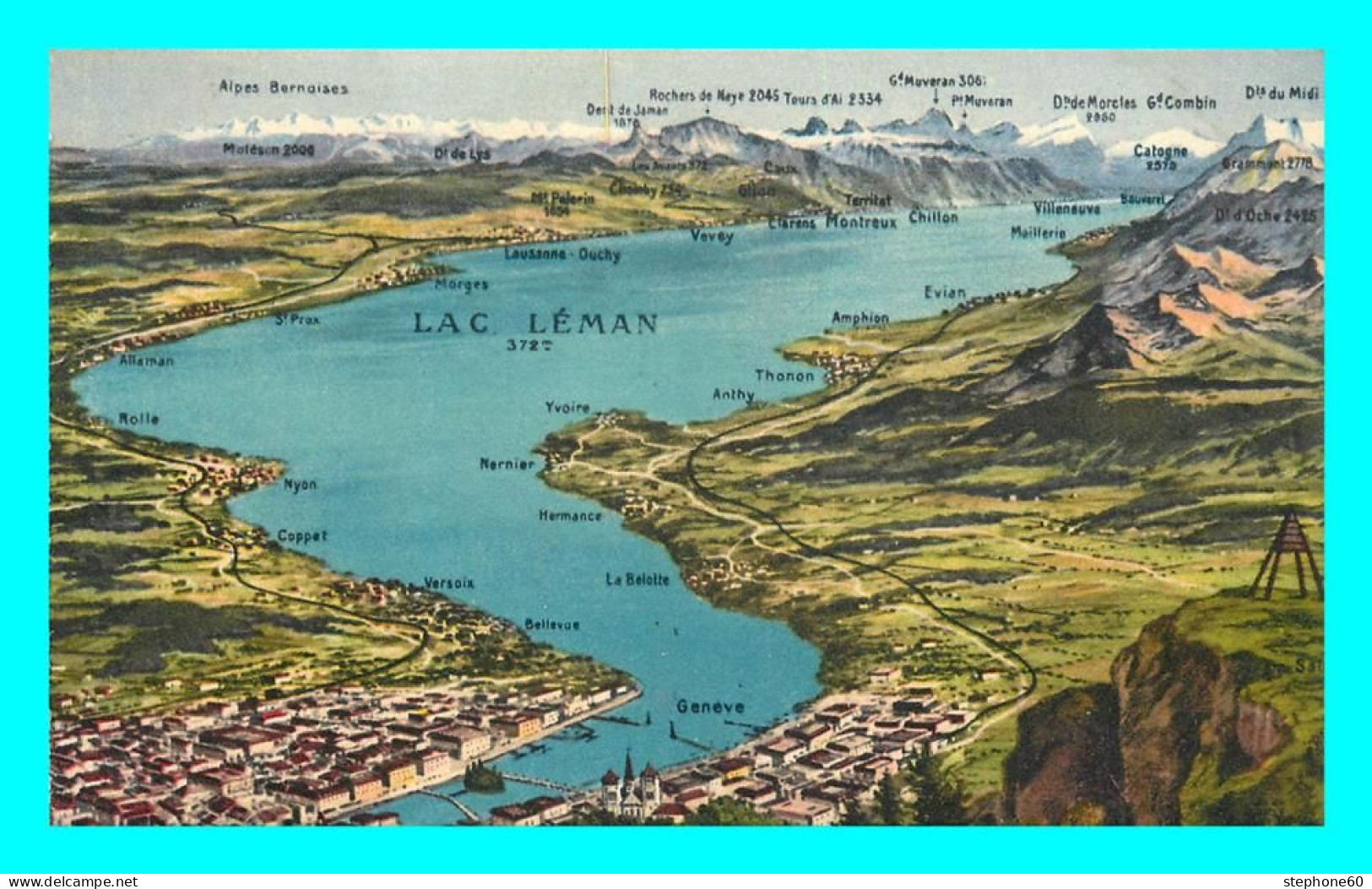 A839 / 465 CARTE GÉOGRAPHIQUE Panorama Du Lac Léman - Cartes Géographiques