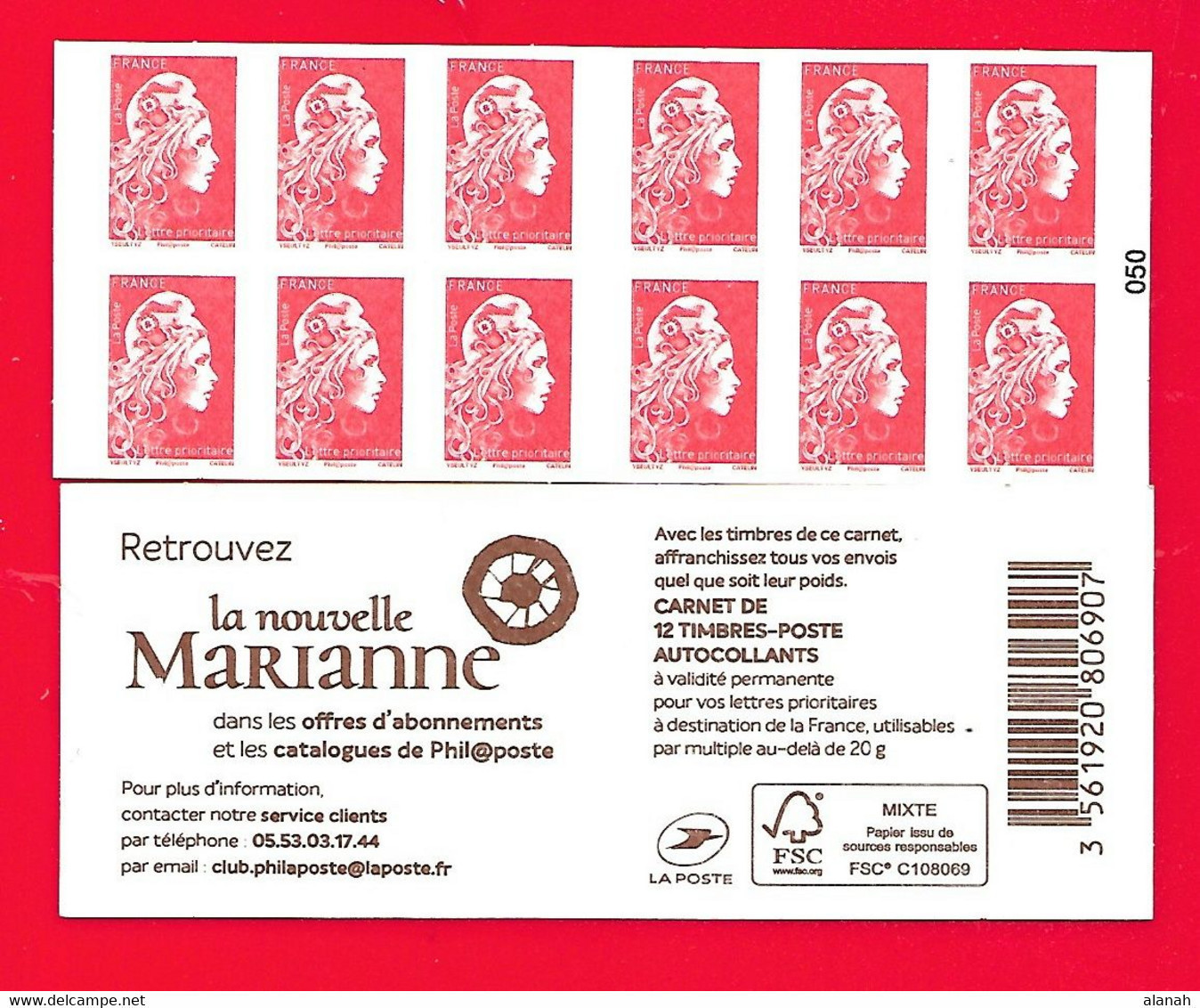 CARNET FAUX Des "Hauts De Seine" Marianne L'Engagée Carnet X 12 Adhésifs France - Other & Unclassified