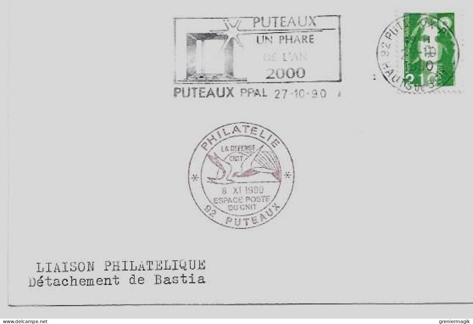 N°2484 Cachet Temporaire Philatélie Espace Poste Du CNIT Puteaux 1990 - Phare De L'an 2000 - Liaison Philatélique Bastia - Aushilfsstempel
