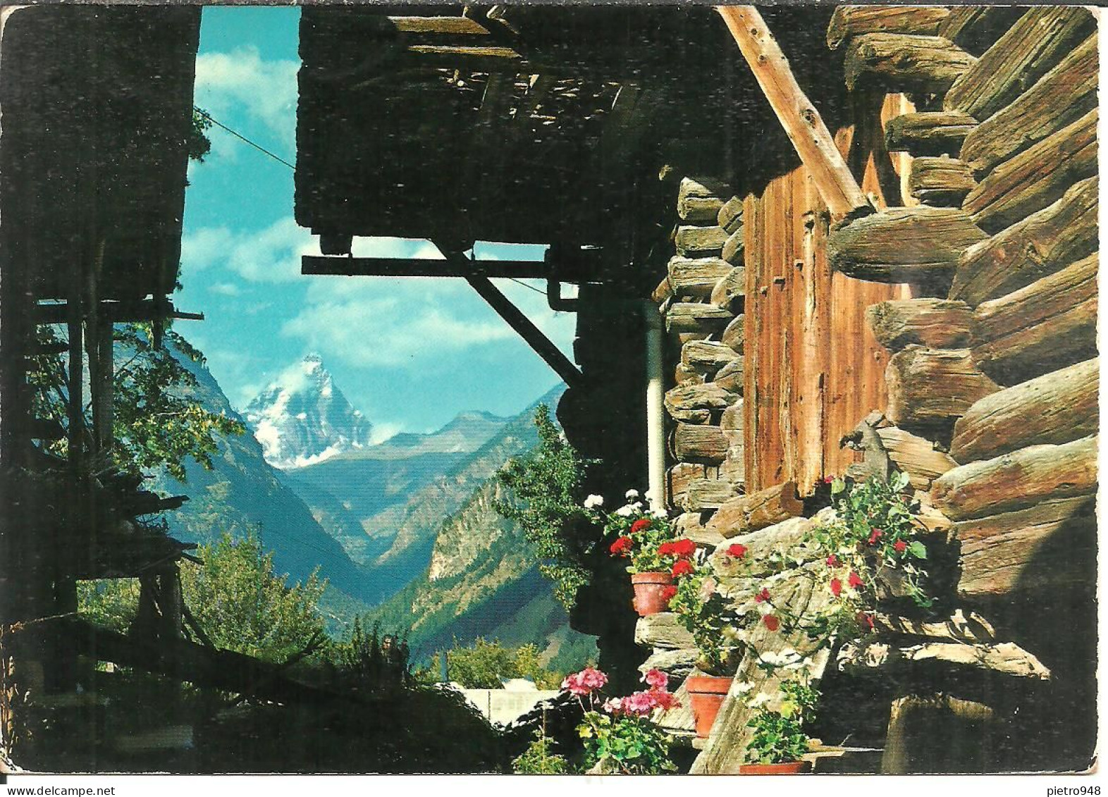 Valtournanche (Aosta) Panorama Del Cervino Dai Rascards (Costruzioni Tipiche In Legno) Della Valle - Aosta