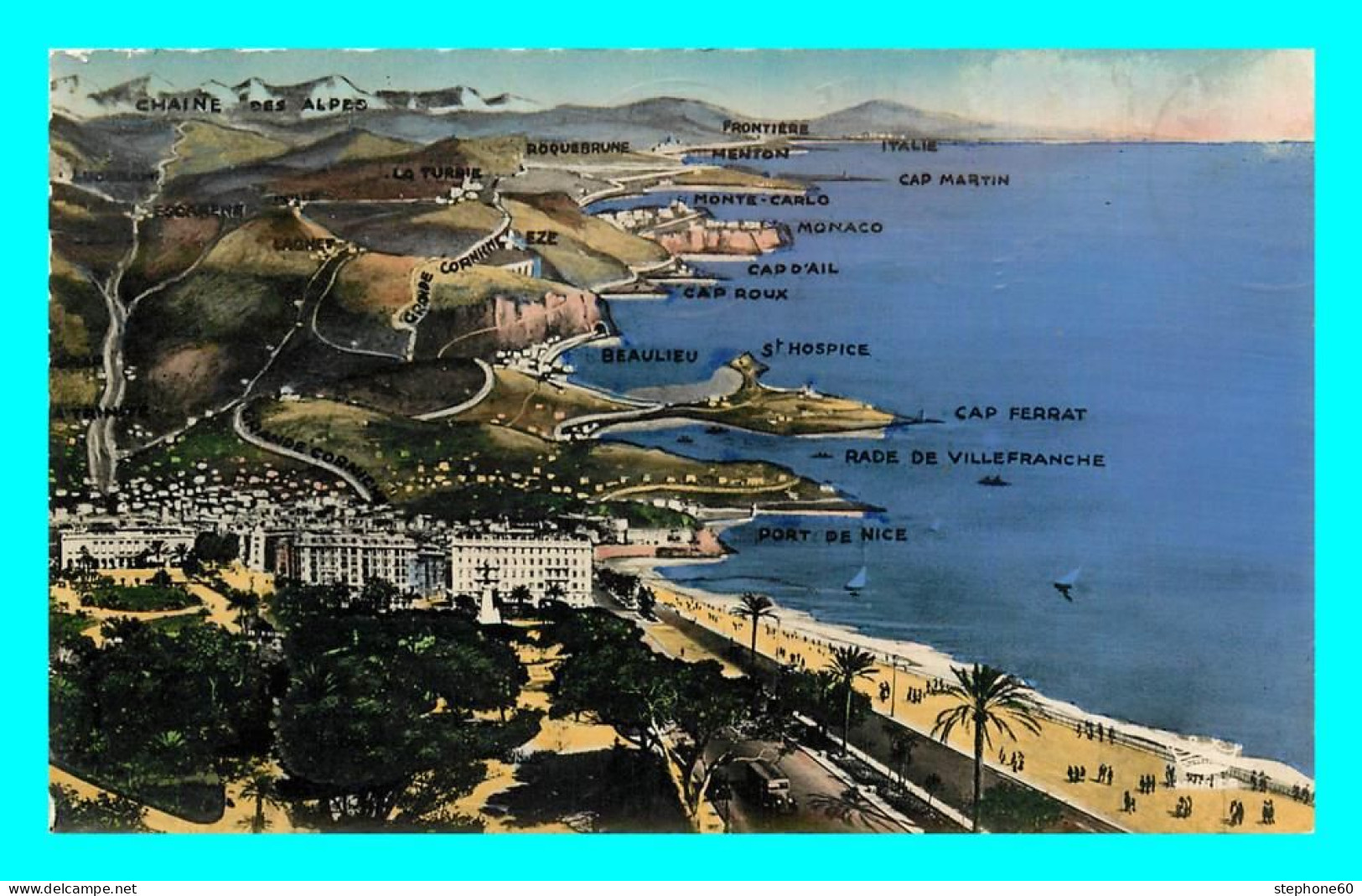 A864 / 105 06 - NICE Panorama De Nice à La Frontiere ( Type Carte Géographique ) - Altri & Non Classificati