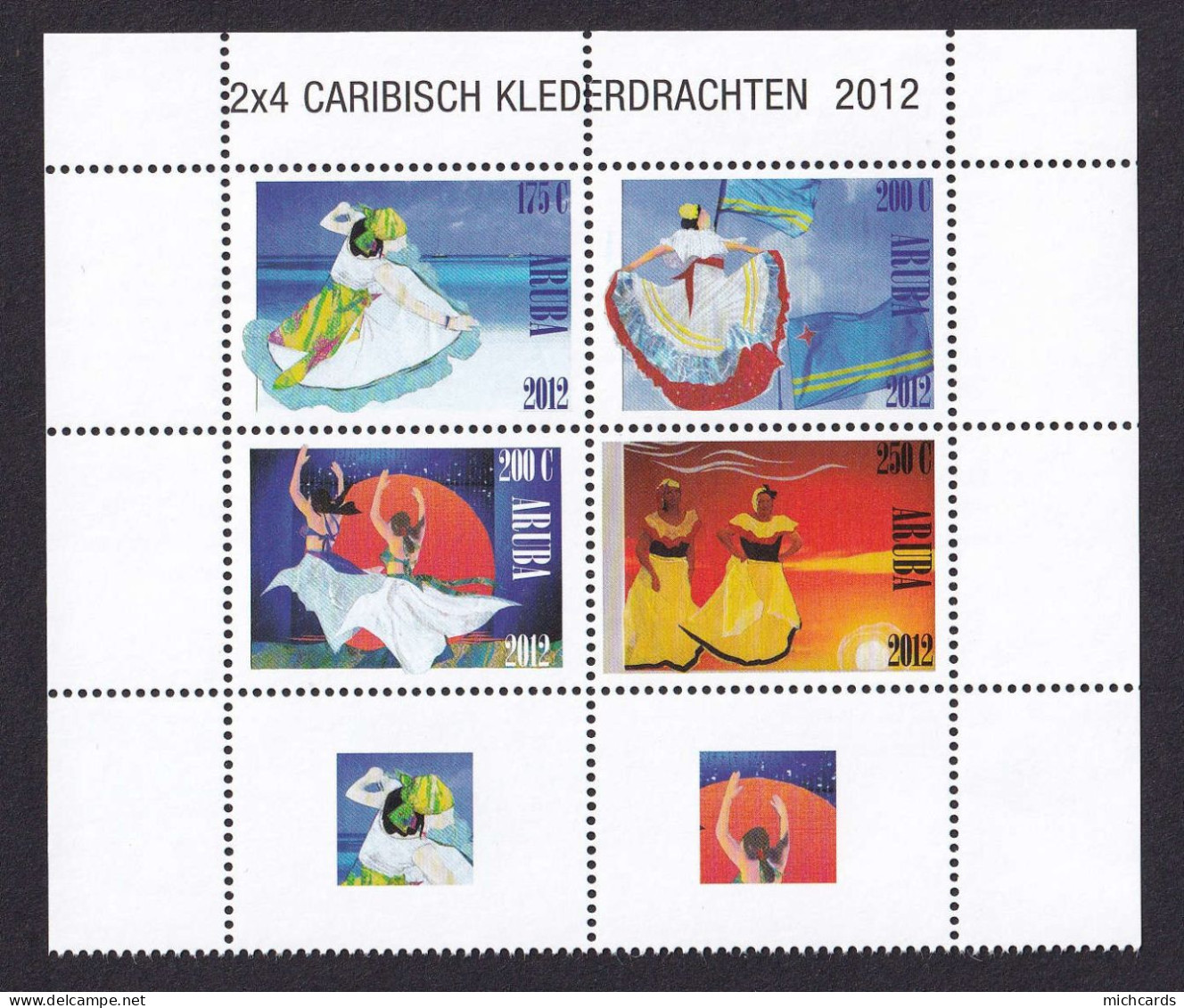 323 ARUBA 2012 - Y&T 639/42 Se Tenant - Costumes Des Caraïbes + 2 Vignettes - Neuf ** (MNH) Sans Charniere - Curaçao, Nederlandse Antillen, Aruba