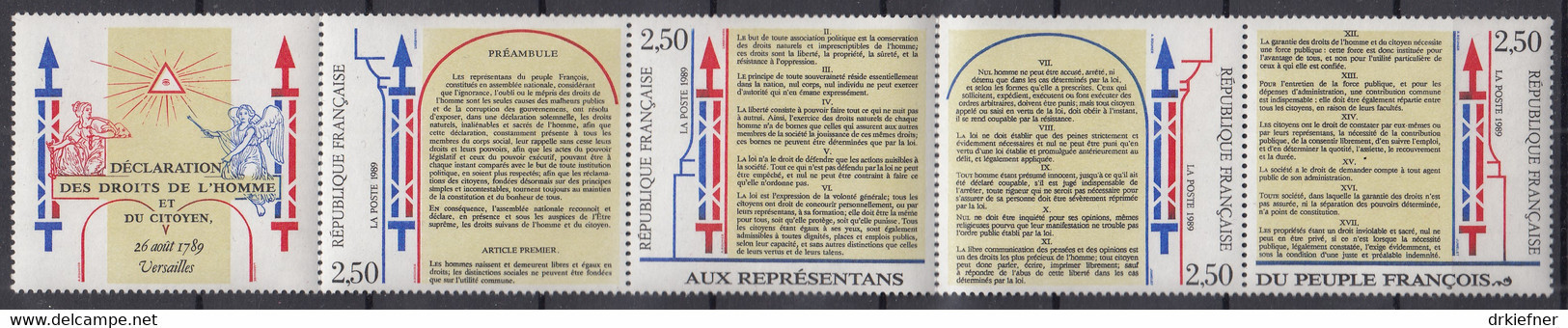 FRANKREICH  2735-2738, 5erStreifen, Postfrisch **, 200. Jahrestag Der Verkündung Der Menschen- Und Bürgerrechte, 1989 - Unused Stamps