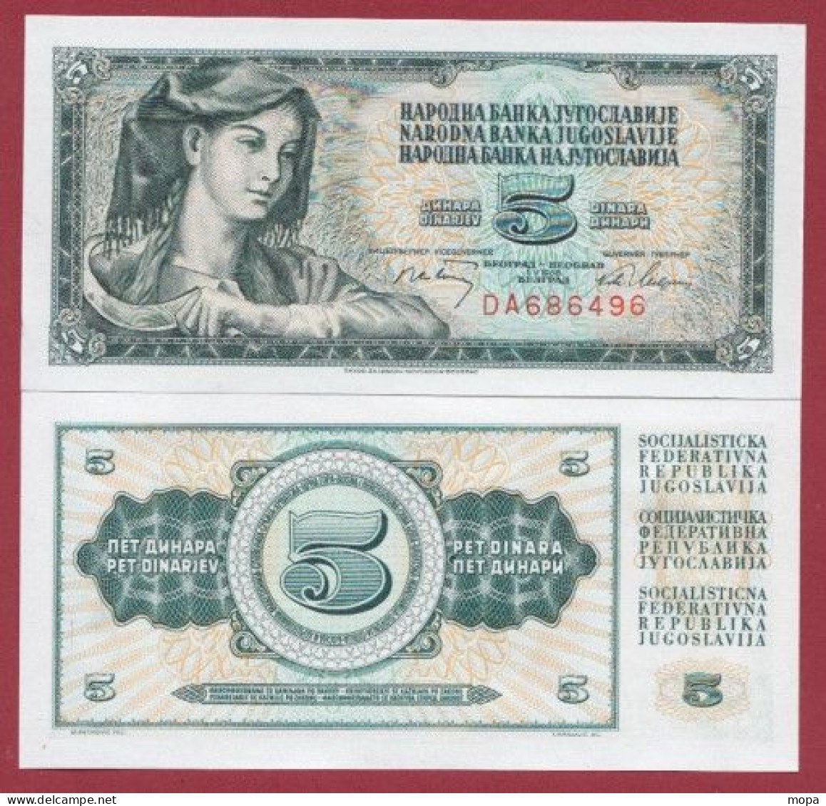 Yougoslavie-- 5 Dinara --1968    ---UNC --(347) - Yugoslavia