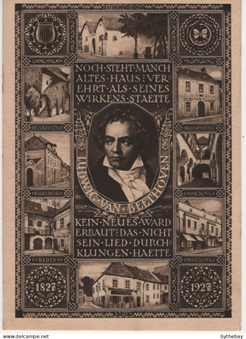 Austria 1927 Pre-stamped Postcard Unused 10g Arms Ludwig Van Beethoven 100th - Postkarten