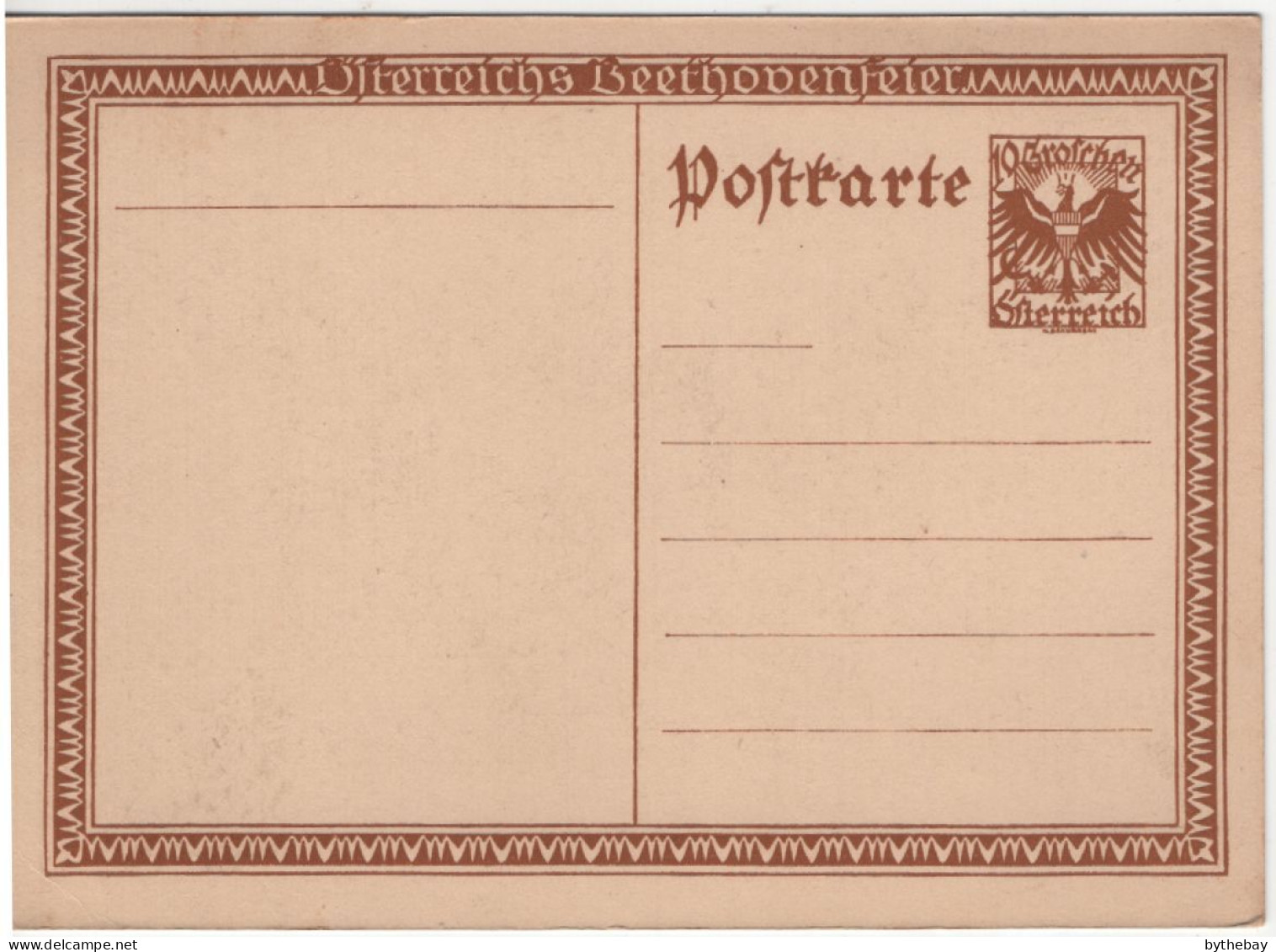 Austria 1927 Pre-stamped Postcard Unused 10g Arms Ludwig Van Beethoven 100th - Briefkaarten