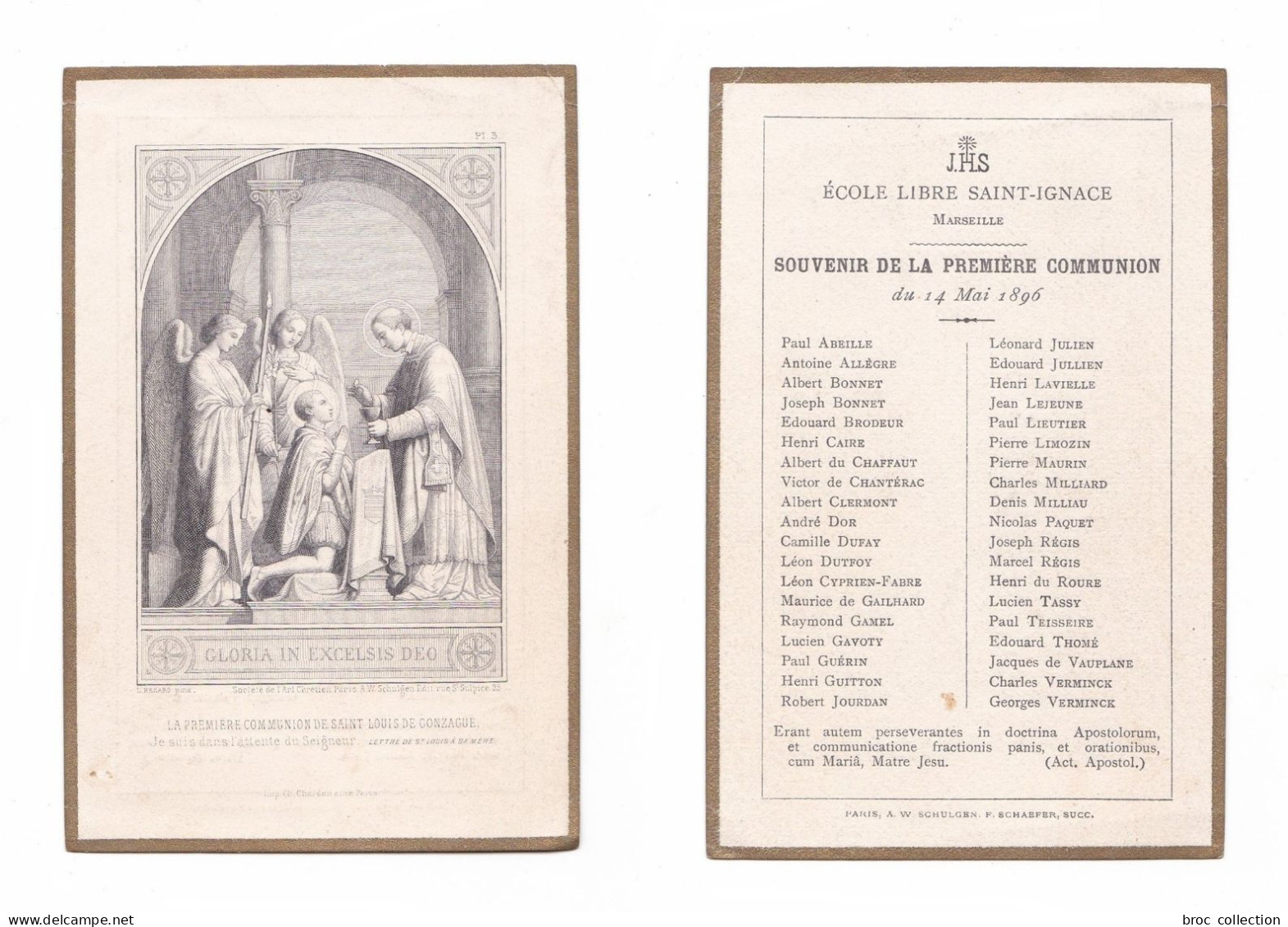 Marseille, 1re Communion Collective 1896, école Libre Saint-Ignace, 38 Noms - Imágenes Religiosas