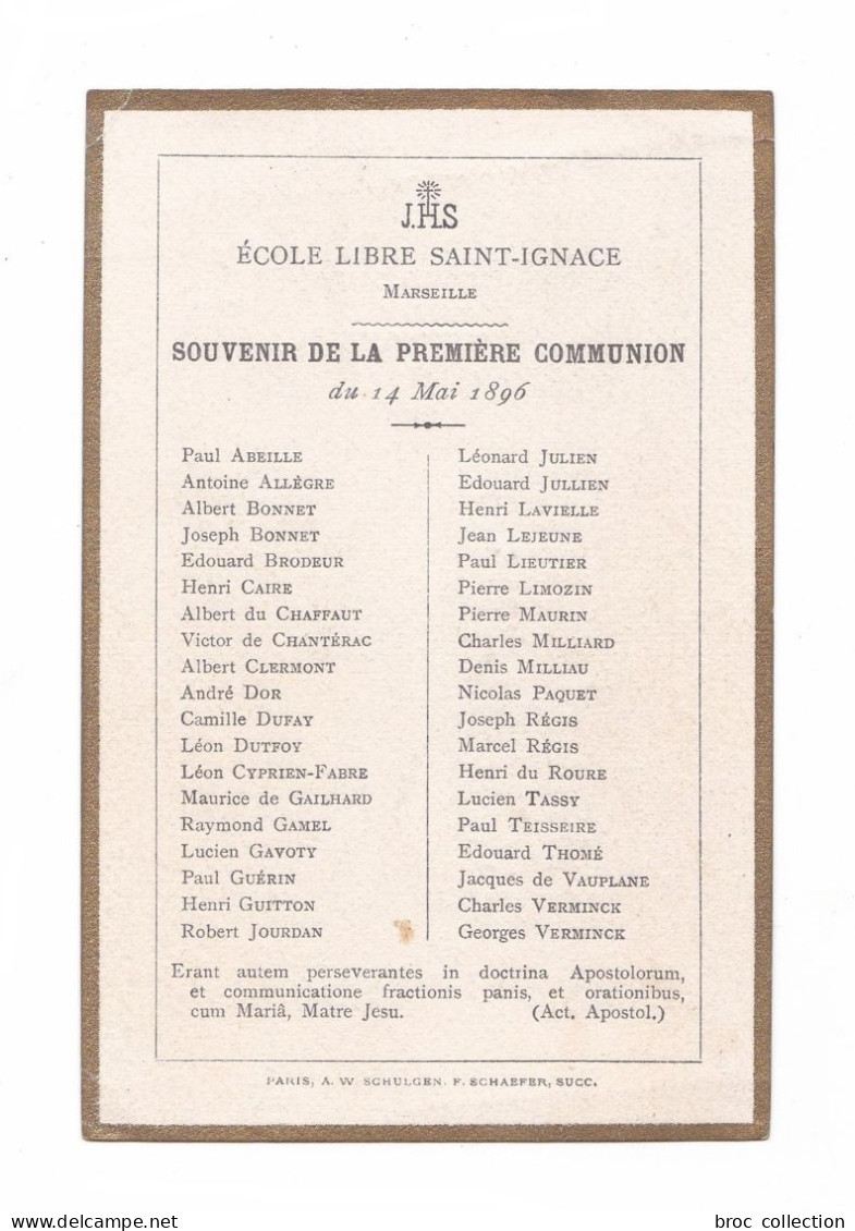Marseille, 1re Communion Collective 1896, école Libre Saint-Ignace, 38 Noms - Andachtsbilder