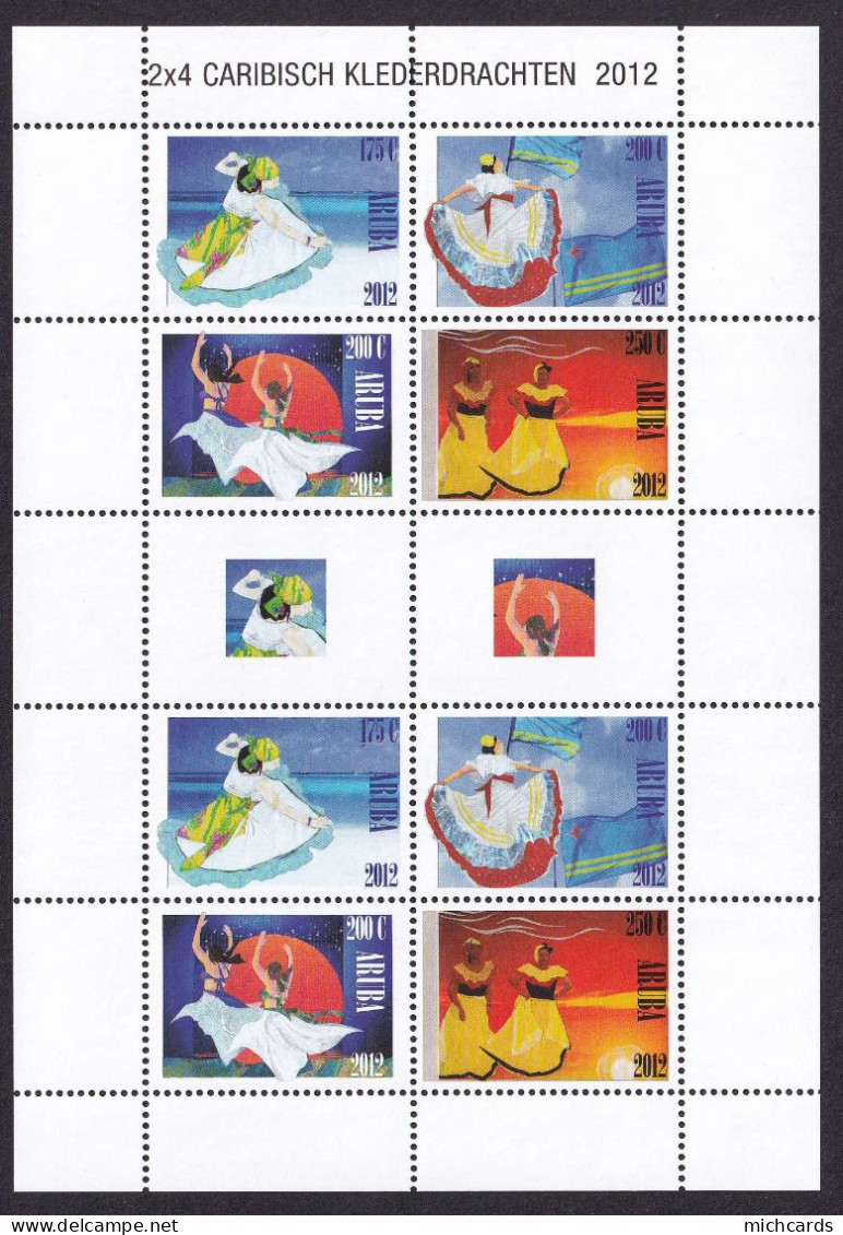 323 ARUBA 2012 - Y&T 639/42 X 2  En Feuille - Costumes Des Caraïbes + 2 Vignettes - Neuf ** (MNH) Sans Charniere - Niederländische Antillen, Curaçao, Aruba