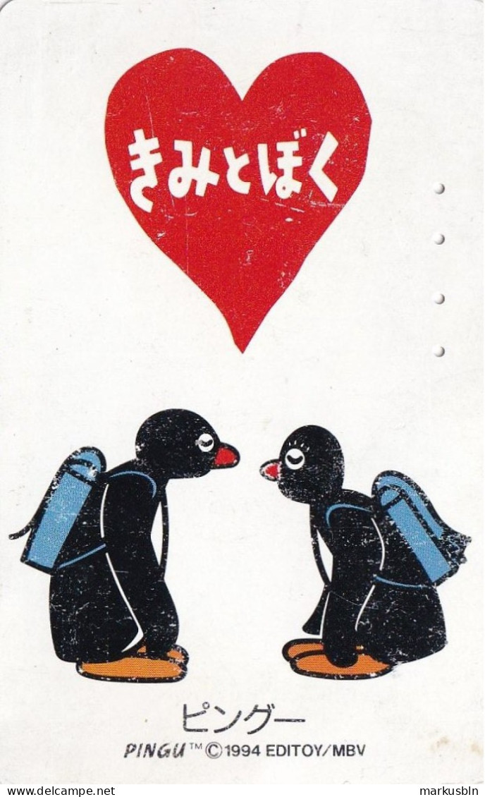 Japan Tamura 50u Old Private 110 - 011 Penguins Animals Drawing Pingu Heart - Giappone