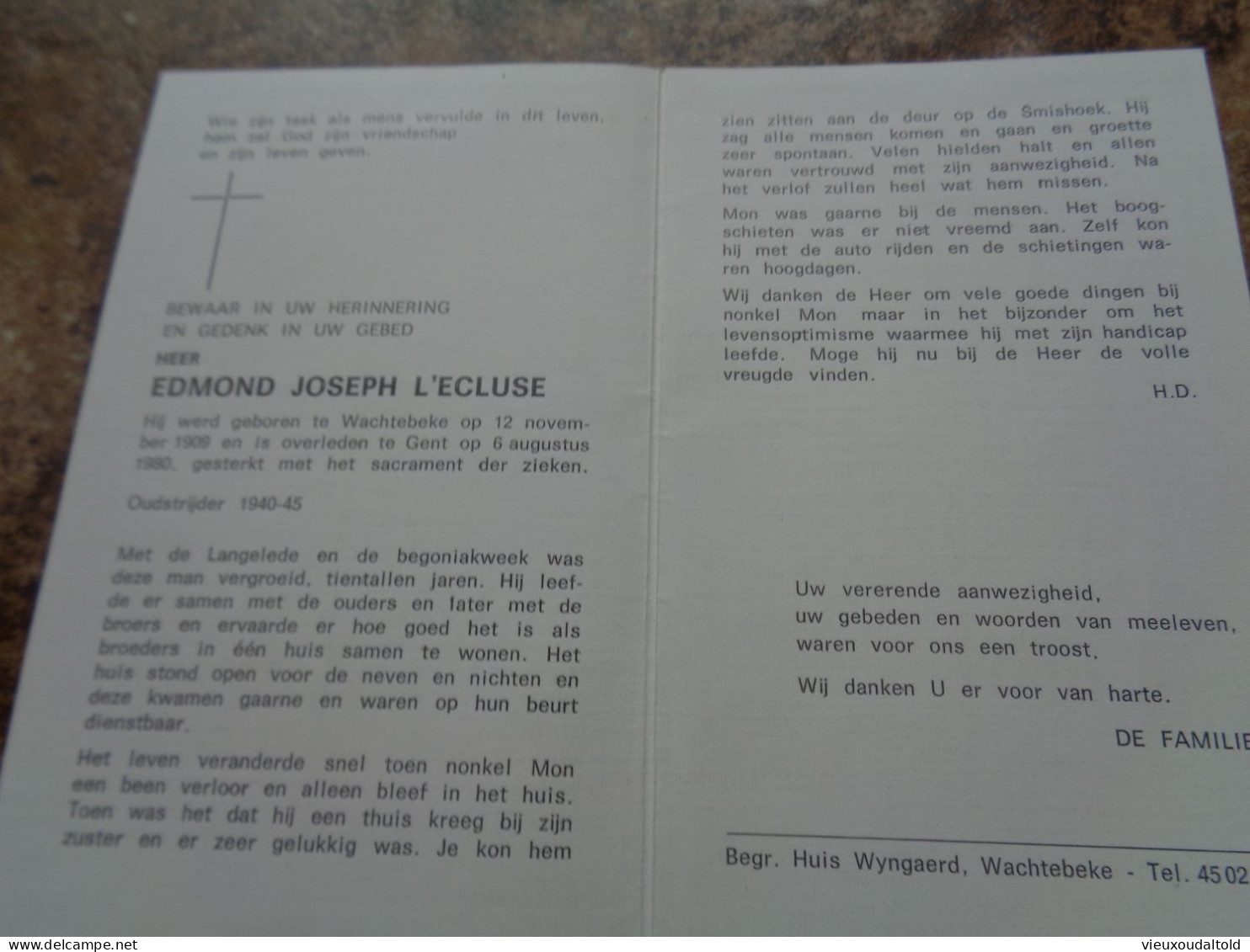 Doodsprentje/Bidprentje   EDMOND JOSEPH L'ECLUSE   Wachtebeke 1909-1980 Gent - Religione & Esoterismo