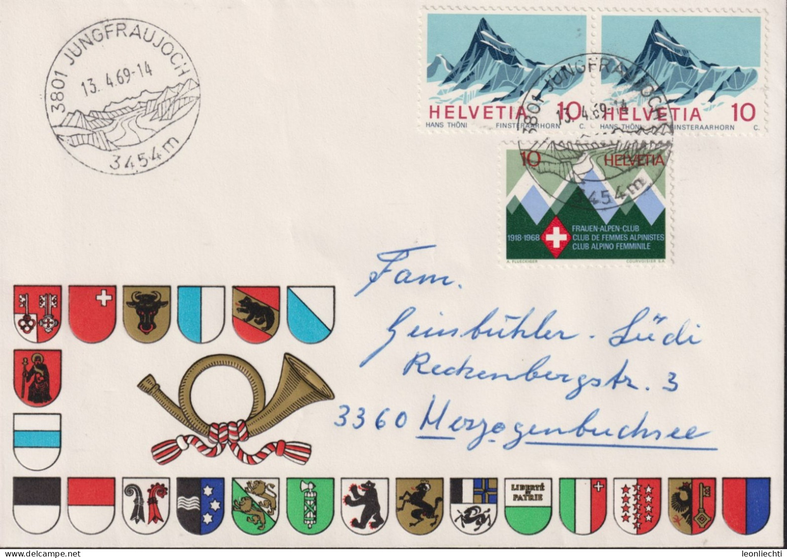 1966-68 Schweiz Brief, Zum:CH 445+453, Mi:CH: 842+870, Finsteraarhorn + Frauen Alpenclup ° Jungfraujoch - Lettres & Documents