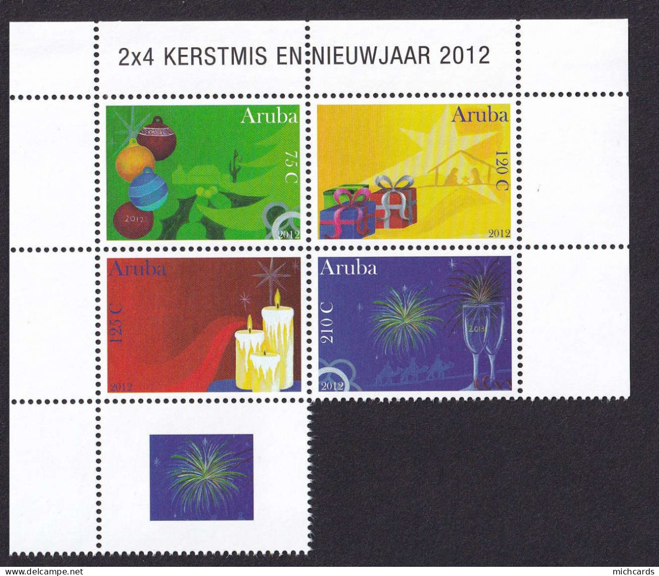 323 ARUBA 2012 - Y&T 657/60 Avec Vignette - Noel Boule Cadeau Bougie - Neuf ** (MNH) Sans Charniere - Curazao, Antillas Holandesas, Aruba