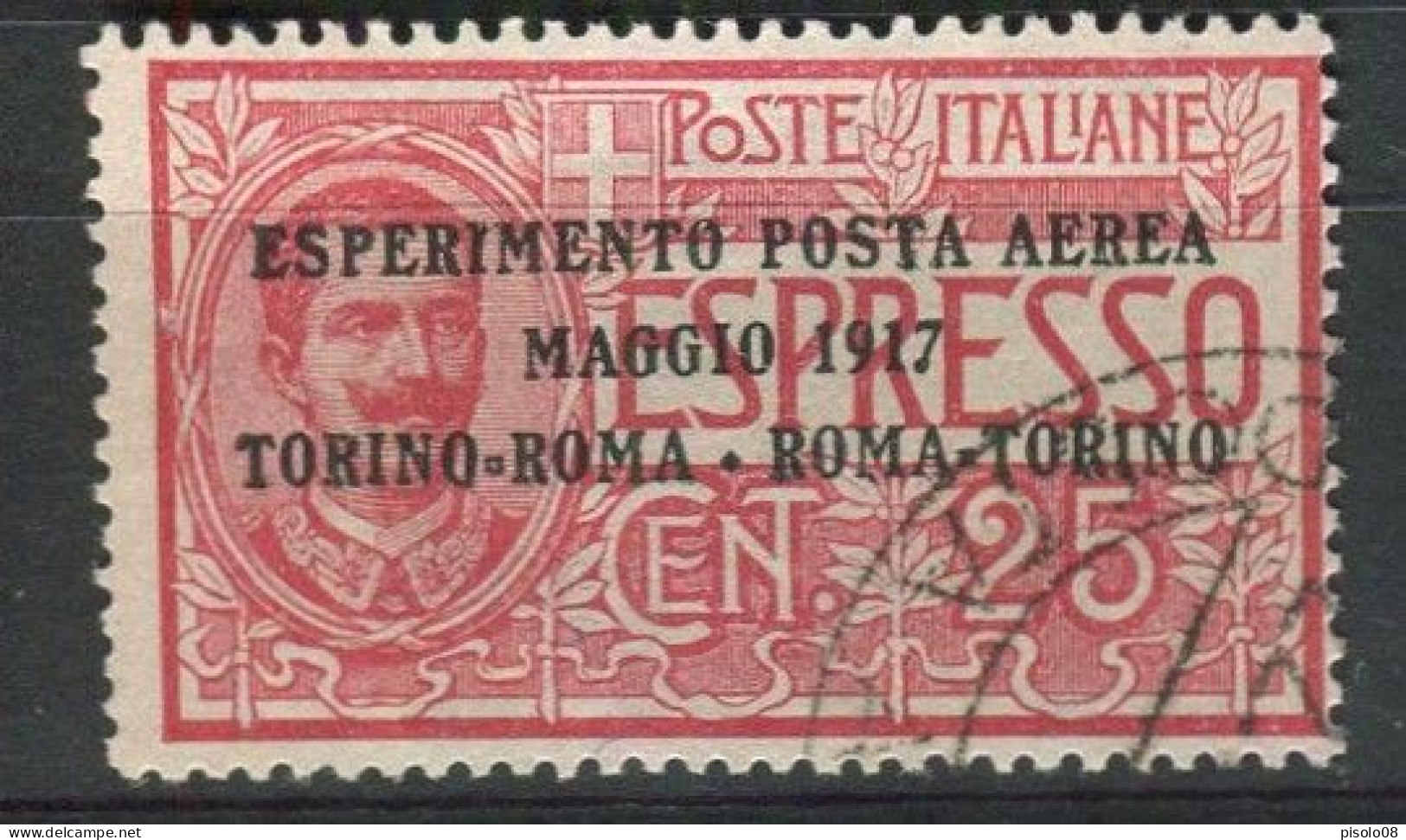 REGNO 1917 POSTA AEREA 25 C. ROSSO USATO - Usados