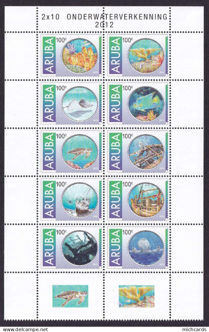 323 ARUBA 2012 - Y&T 661/70 + Vignette - Poisson Coraux Epave - Neuf ** (MNH) Sans Charniere - Curaçao, Antille Olandesi, Aruba