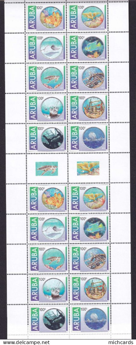 323 ARUBA 2012 - Y&T 661/70 X 2 En Feuille + Vignette - Poisson Coraux Epave - Neuf ** (MNH) Sans Charniere - Curaçao, Antille Olandesi, Aruba