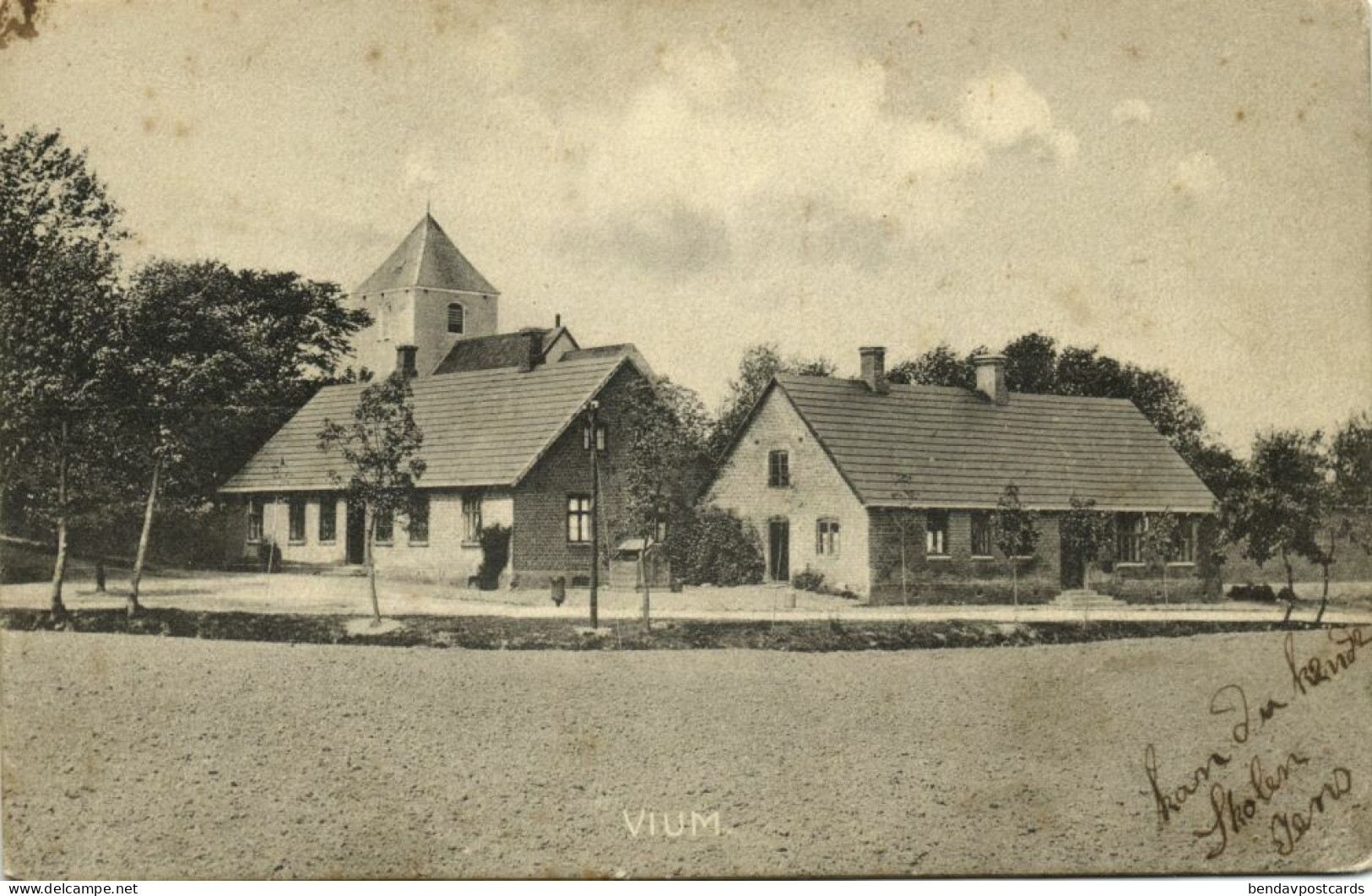 Denmark, VIUM, Partial View With Church (1910s) Postcard - Danemark
