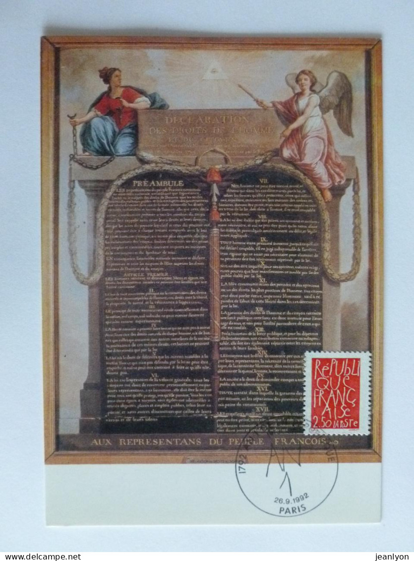 REVOLUTION FRANCAISE - DECLARATION DROITS DE L'HOMME - Carte Philatélique 1er Jour Timbre Bicentenaire De La République - Historia