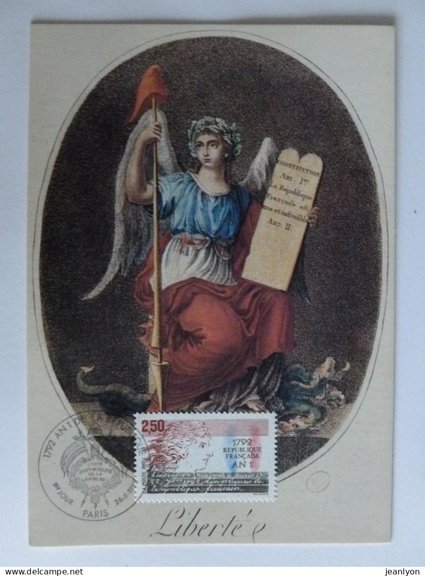 REVOLUTION FRANCAISE - LIBERTE (Allégorie) - Carte Philatélique 1er Jour Timbre République Française - An I - History