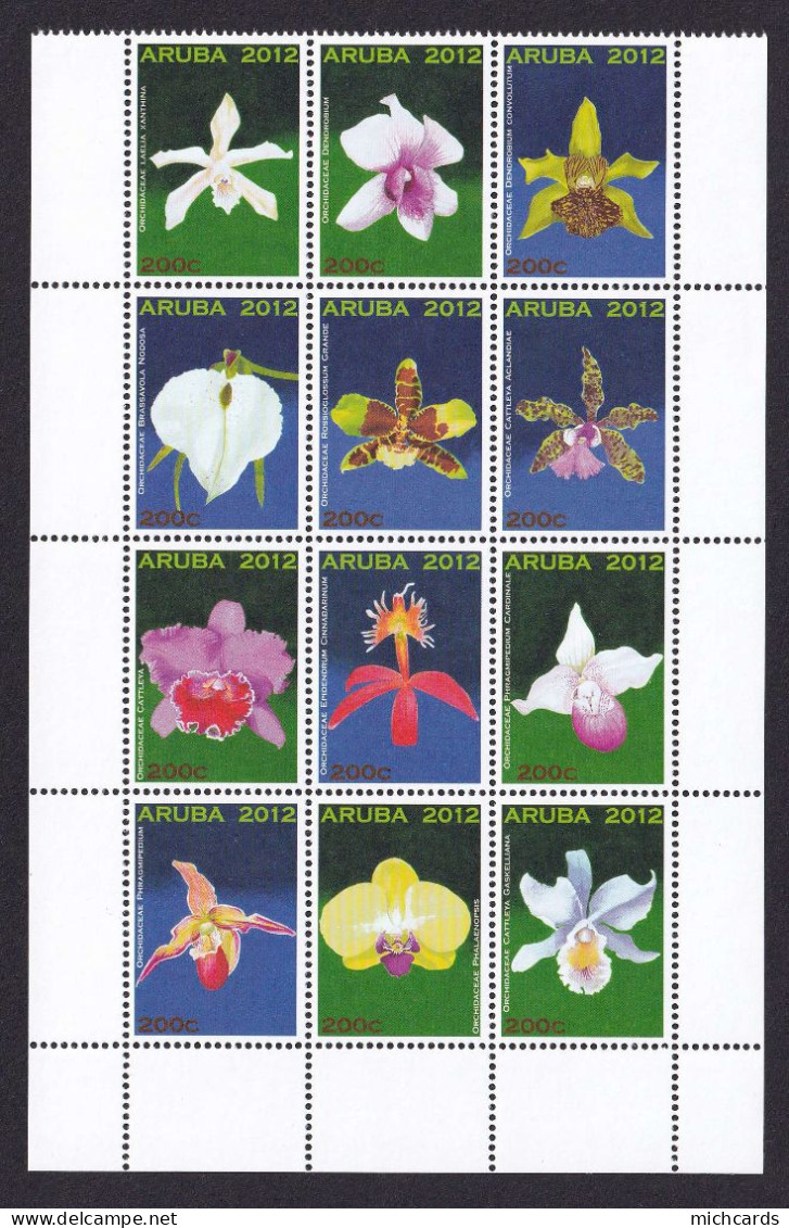 323 ARUBA 2012 - Y&T 671/82 - Orchidee Fleur  - Neuf ** (MNH) Sans Charniere - Curaçao, Antille Olandesi, Aruba