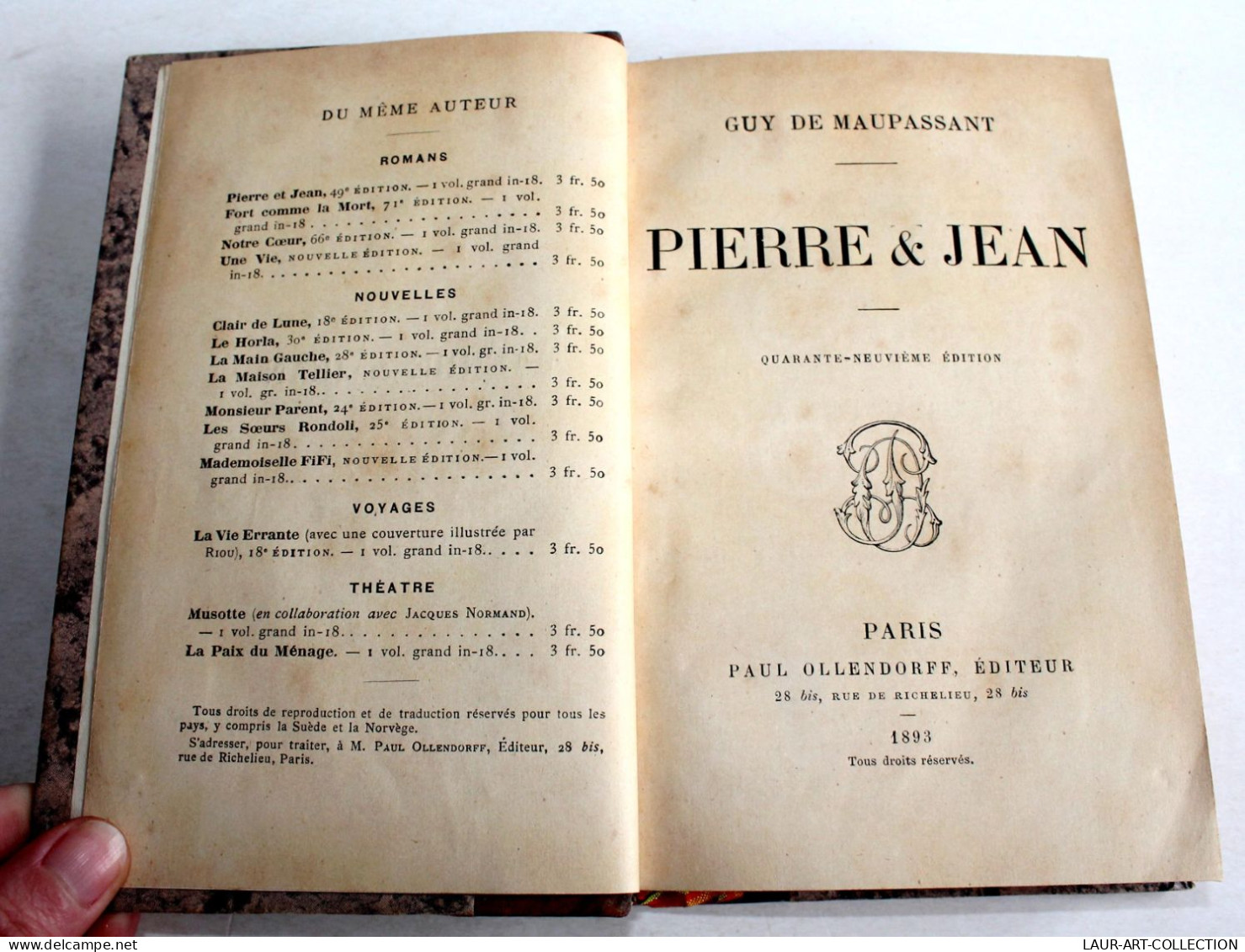 PIERRE & JEAN Par GUY DE MAUPASSANT, 49e EDITION 1893 PAUL OLLENDORFF EDITEUR / ANCIEN LIVRE XIXe SIECLE (2204.38) - 1801-1900