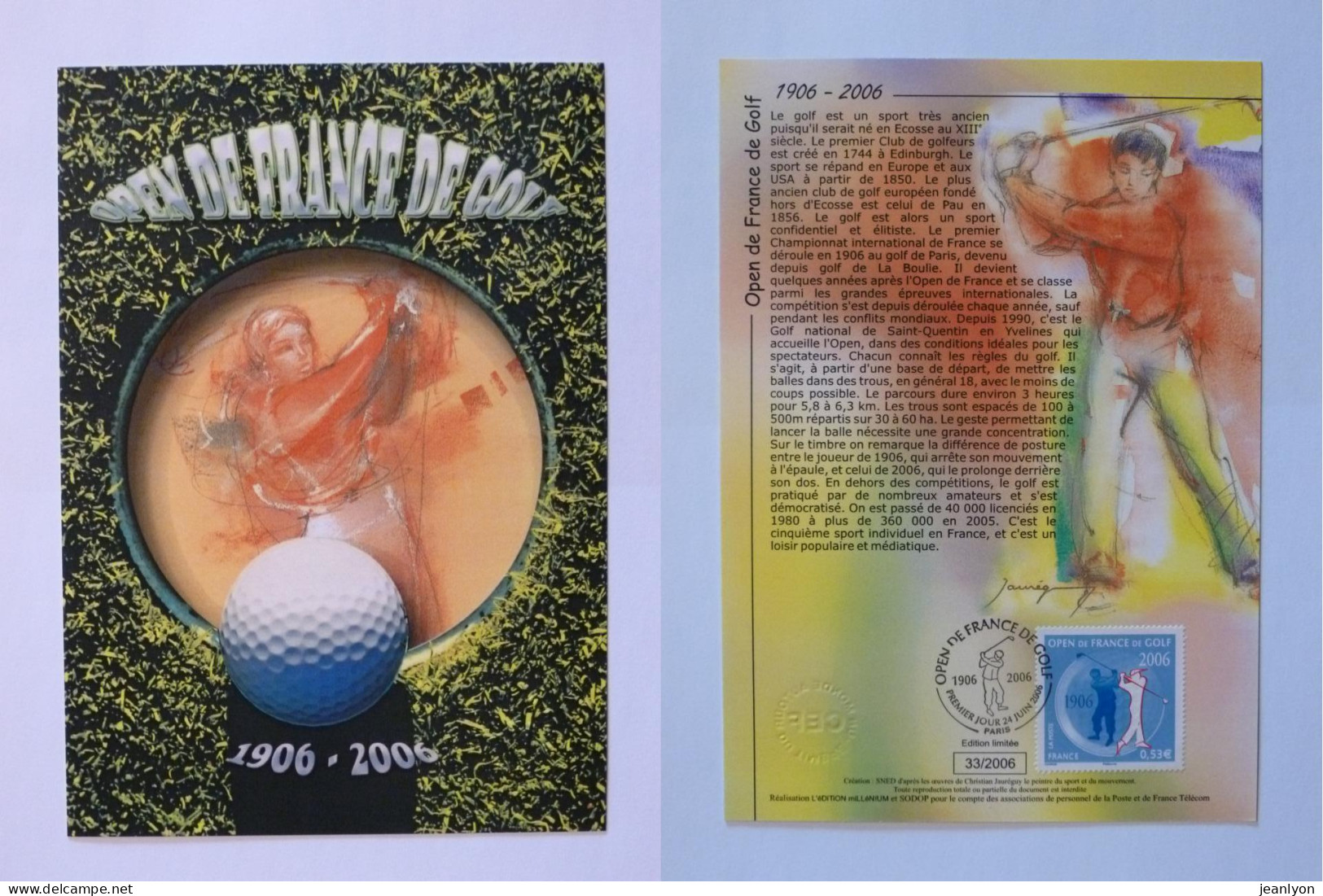 GOLF - Open De France 2006 - Centenaire - Document Philatélique Avec Timbre Et Cachet 1er Jour - Golf