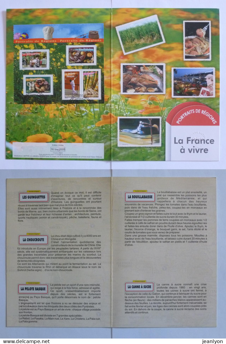 FRANCE A VIVRE PORTRAIT REGIONS - Guinguettes - Choucroute ... - Document Philatélique Avec Timbres Cachet 1er Jour - Autres & Non Classés