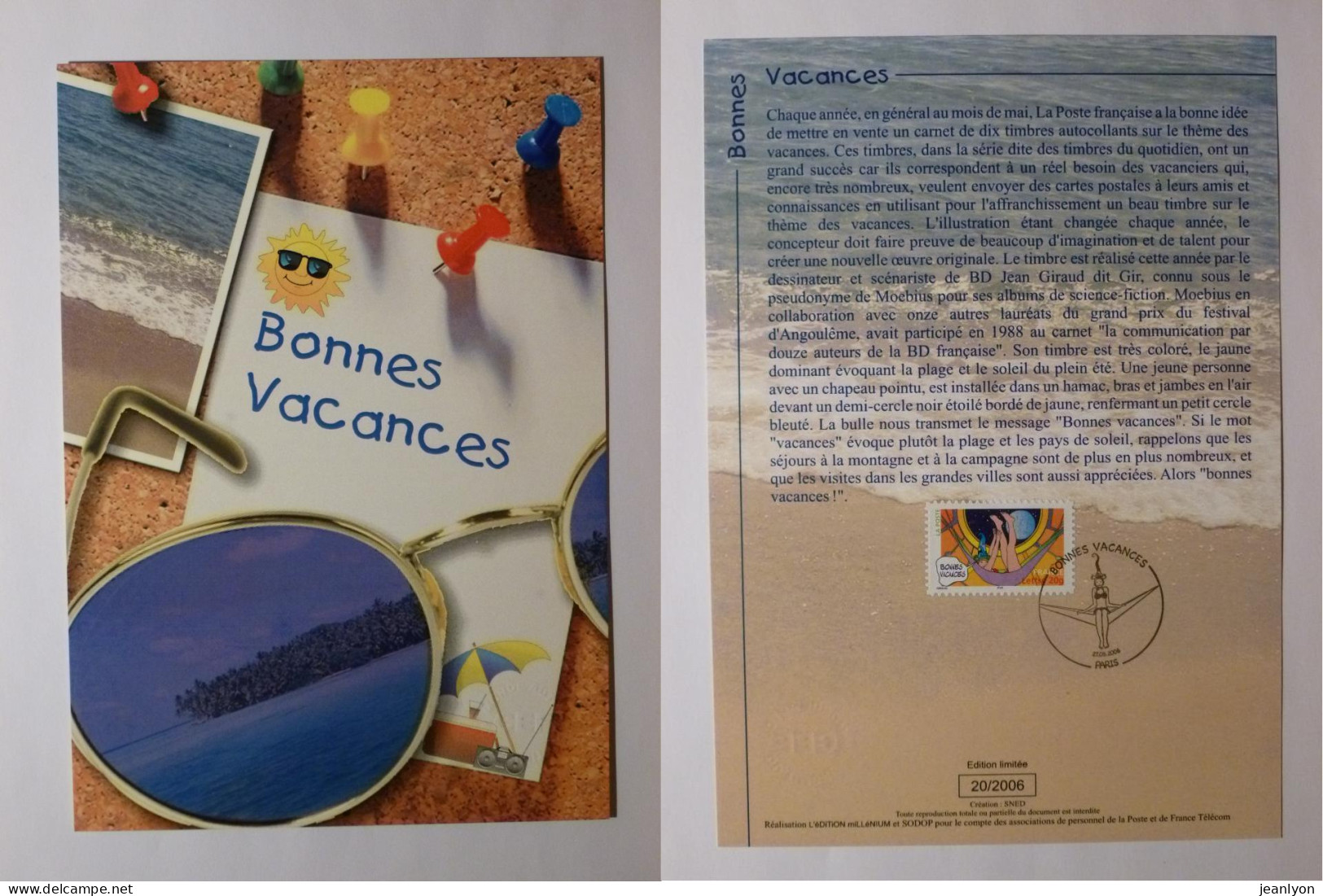 VACANCES - PARASOL - Lunettes / Plage - Mer  - Document Philatélique Avec Timbre Hamac Et Cachet 1er Jour - Autres & Non Classés